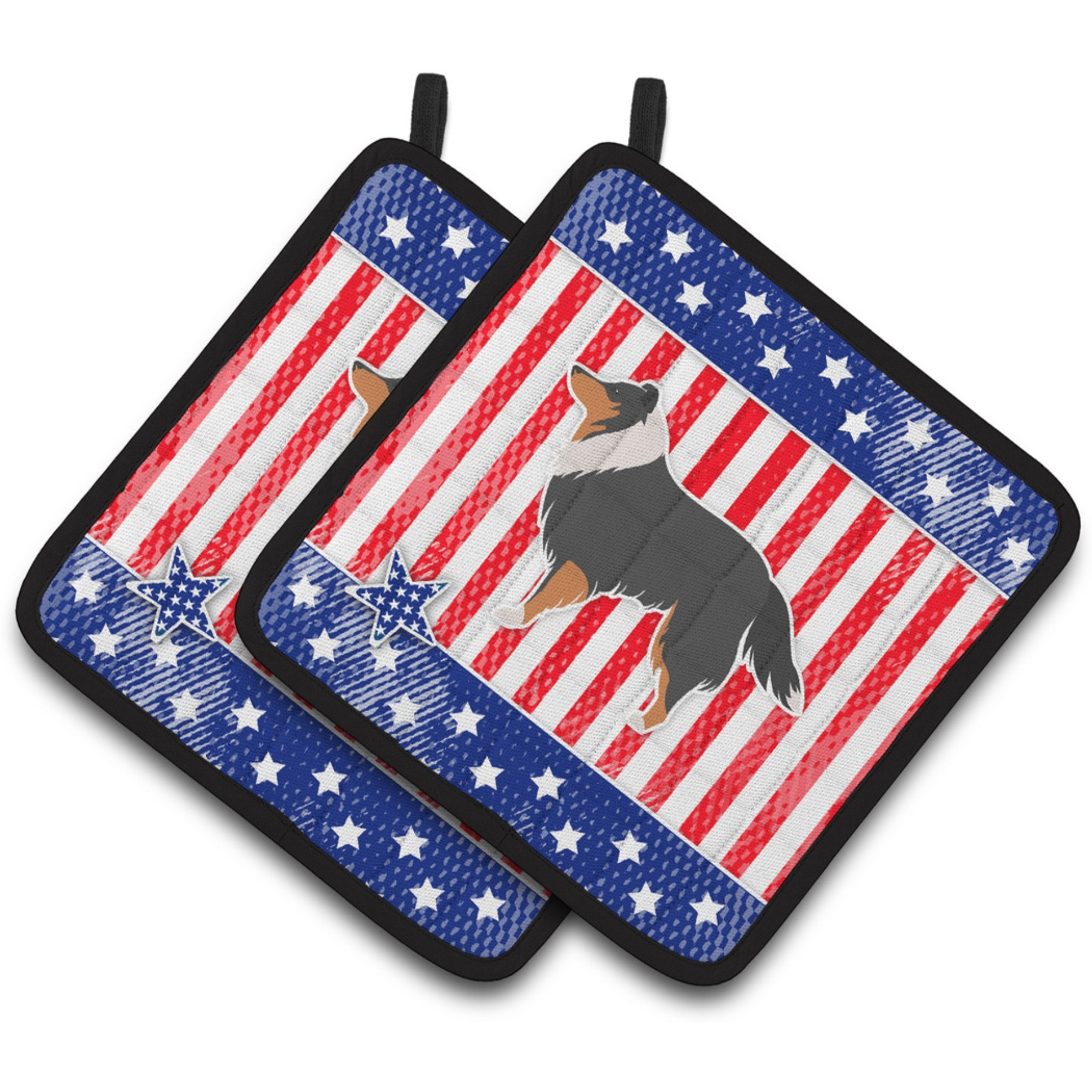 &quotCaroline's Treasures USA Patriotic Sheltie/Shetland Sheepdog Pair of Pot Holders BB3330PTHD, 7.5HX7.5W, Multicolor"