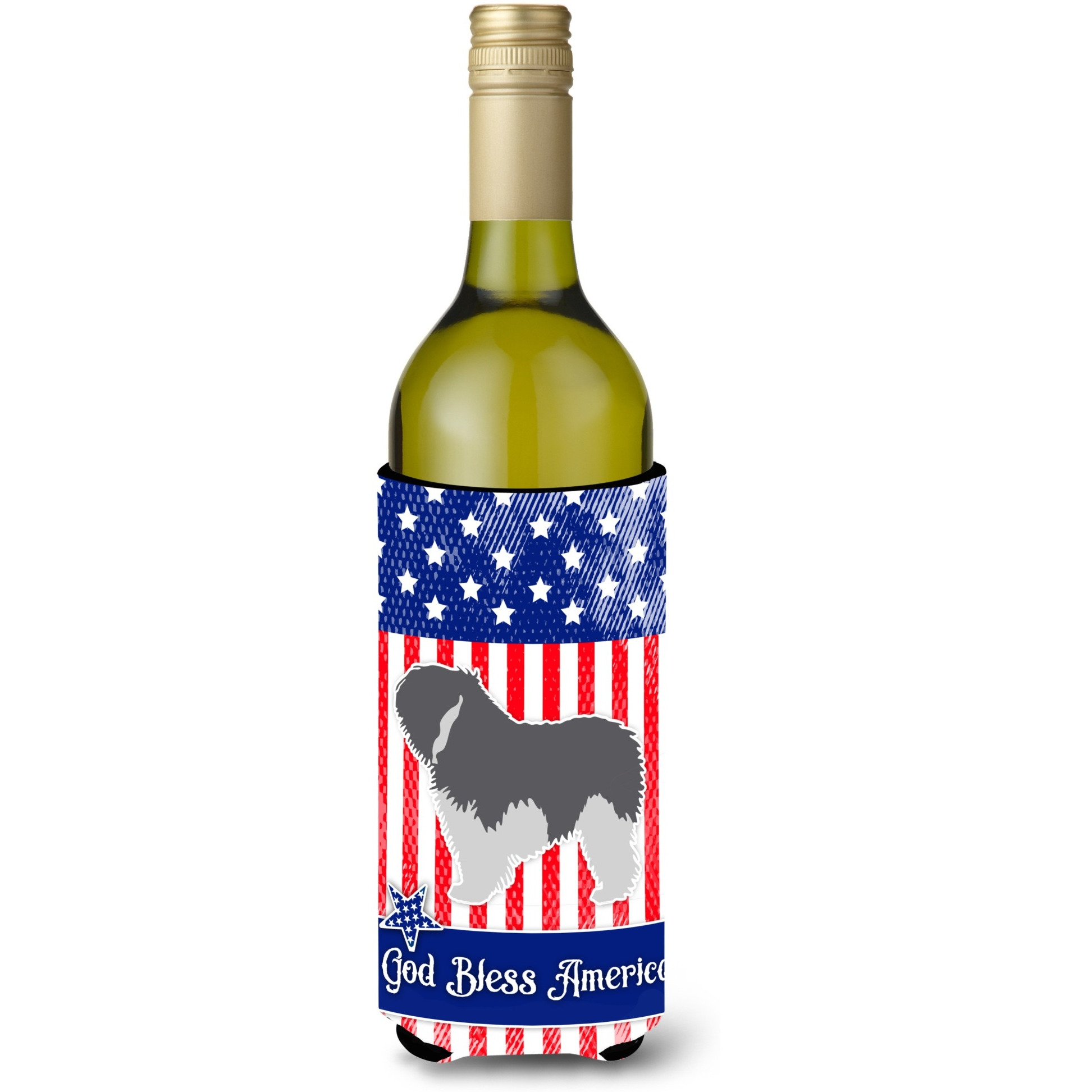 &quotCaroline's Treasures USA Patriotic Polish Lowland Sheepdog Dog Wine Bottle Beverage Insulator Hugger, 750 ml, Multicolor"