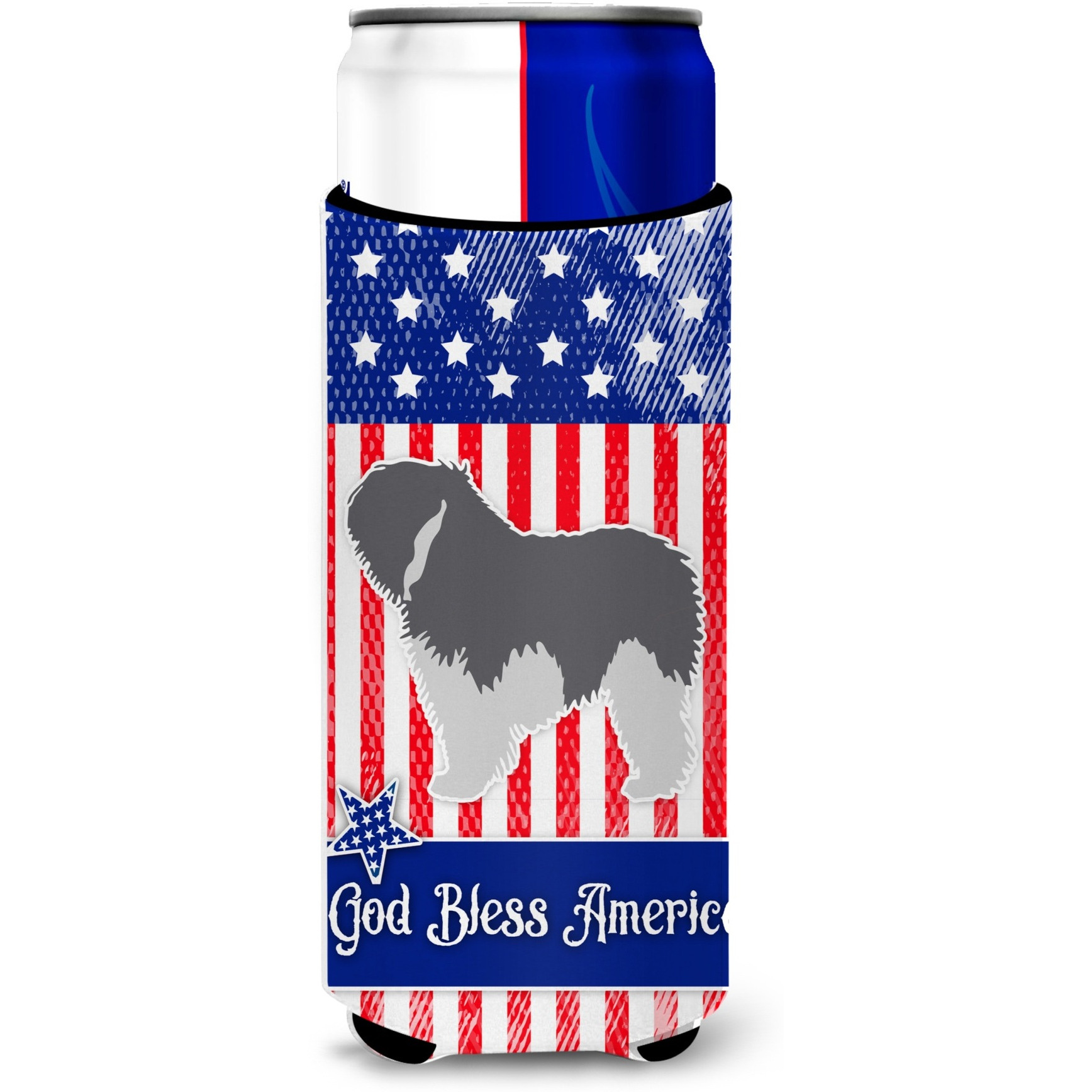 &quotCaroline's Treasures USA Patriotic Polish Lowland Sheepdog Dog Michelob Ultra Hugger For Slim Cans, Slim Can, Multicolor"