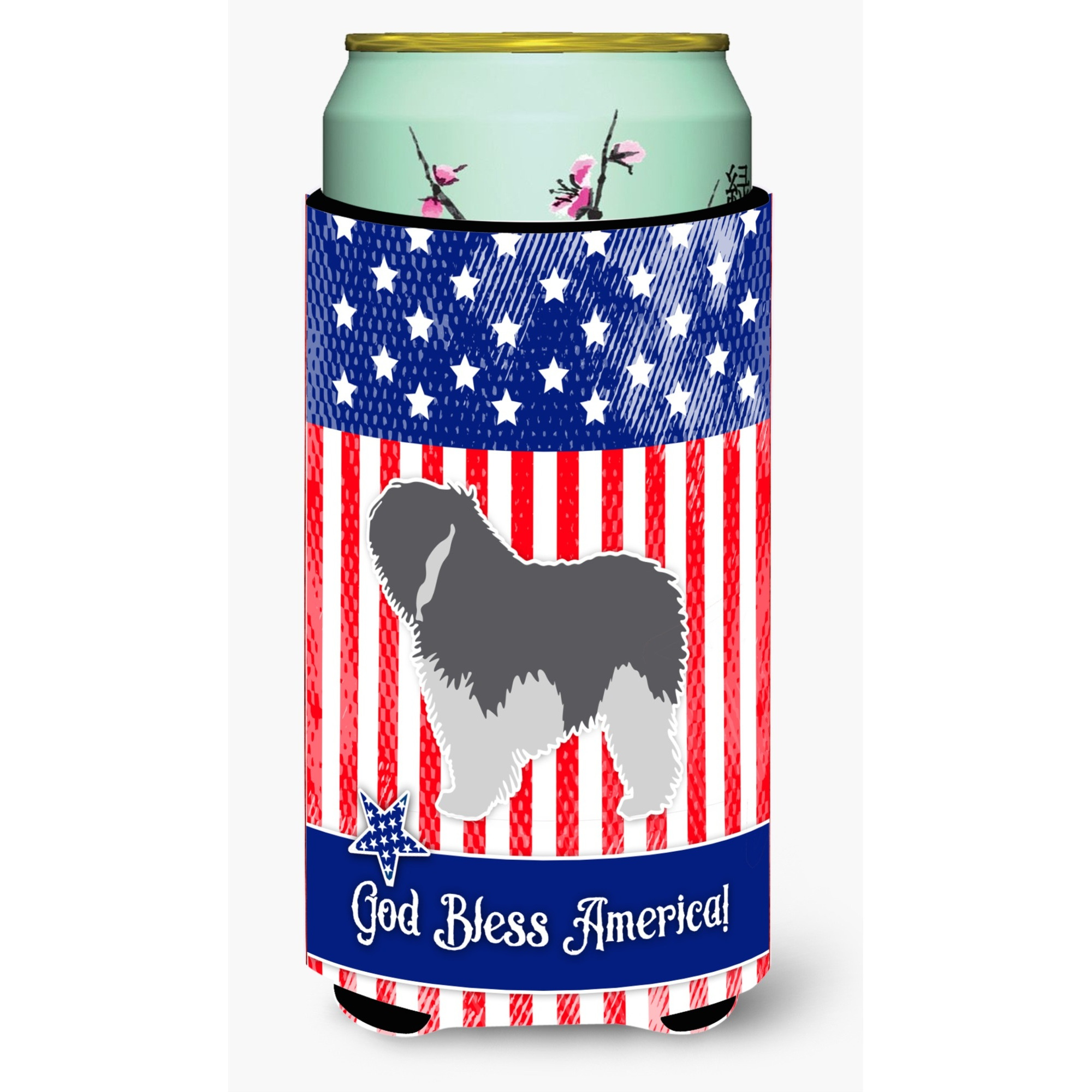 &quotCaroline's Treasures USA Patriotic Polish Lowland Sheepdog Dog Beverage Insulator Hugger, Tall Boy, Multicolor"