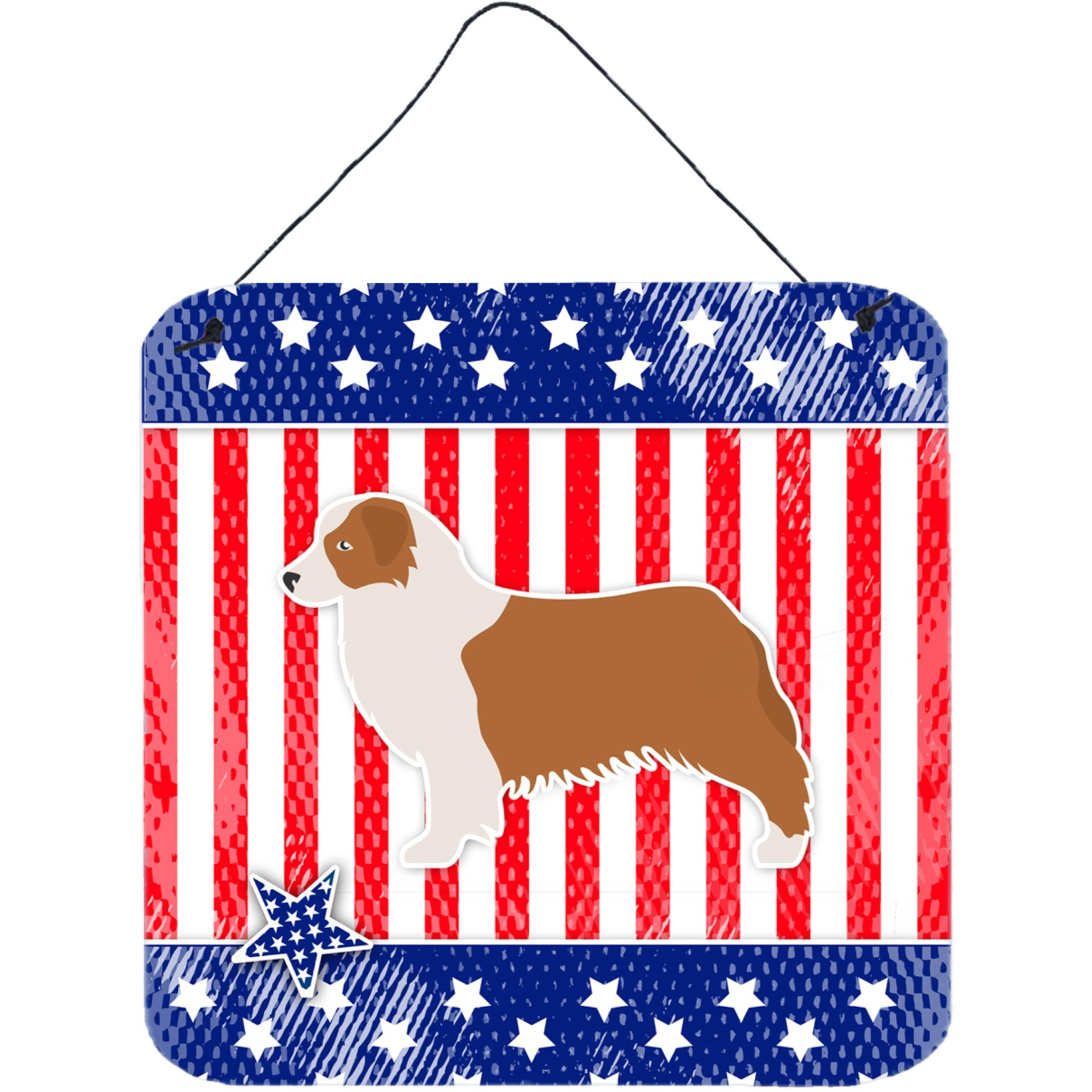 &quotCaroline's Treasures USA Patriotic Australian Shepherd Dog Wall or Door Hanging Prints BB3333DS66, 6"" x 6"", Multicolor"