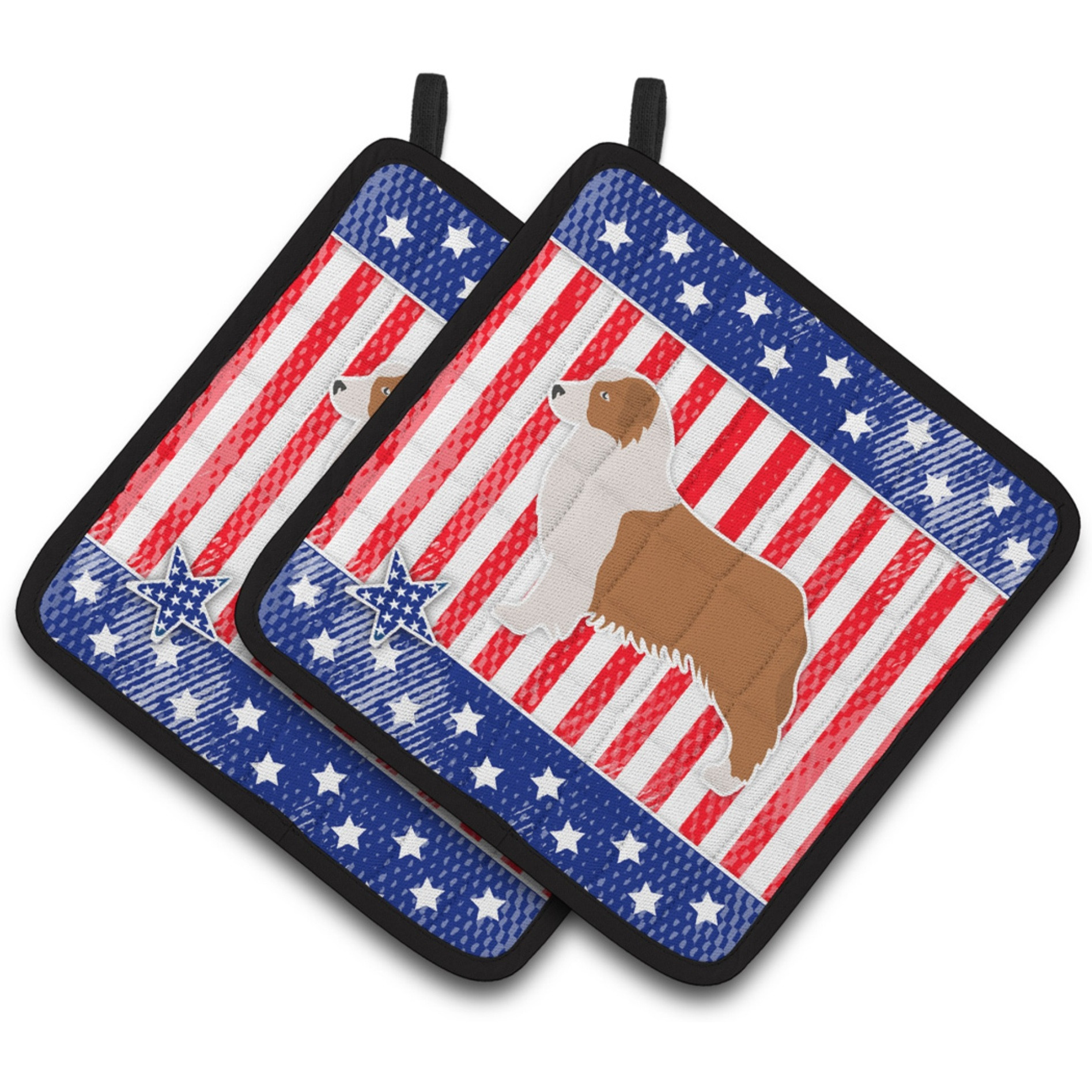 &quotCaroline's Treasures USA Patriotic Australian Shepherd Dog Pair of Pot Holders BB3333PTHD, 7.5HX7.5W, Multicolor"