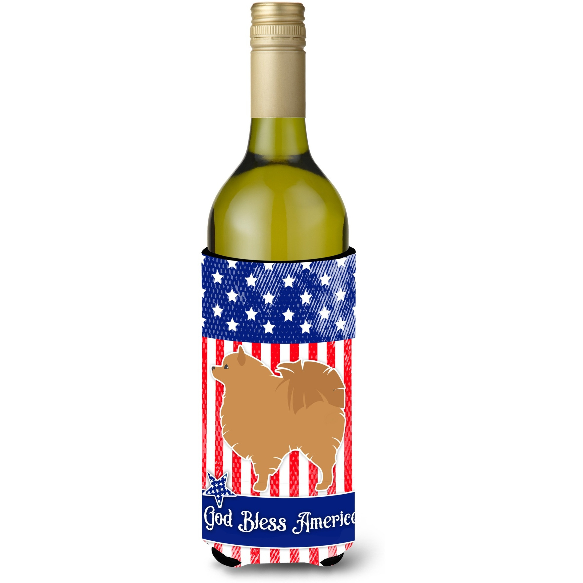 &quotCaroline's Treasures USA Patriotic Pomeranian Wine Bottle Beverage Insulator Hugger, 750 ml, Multicolor"