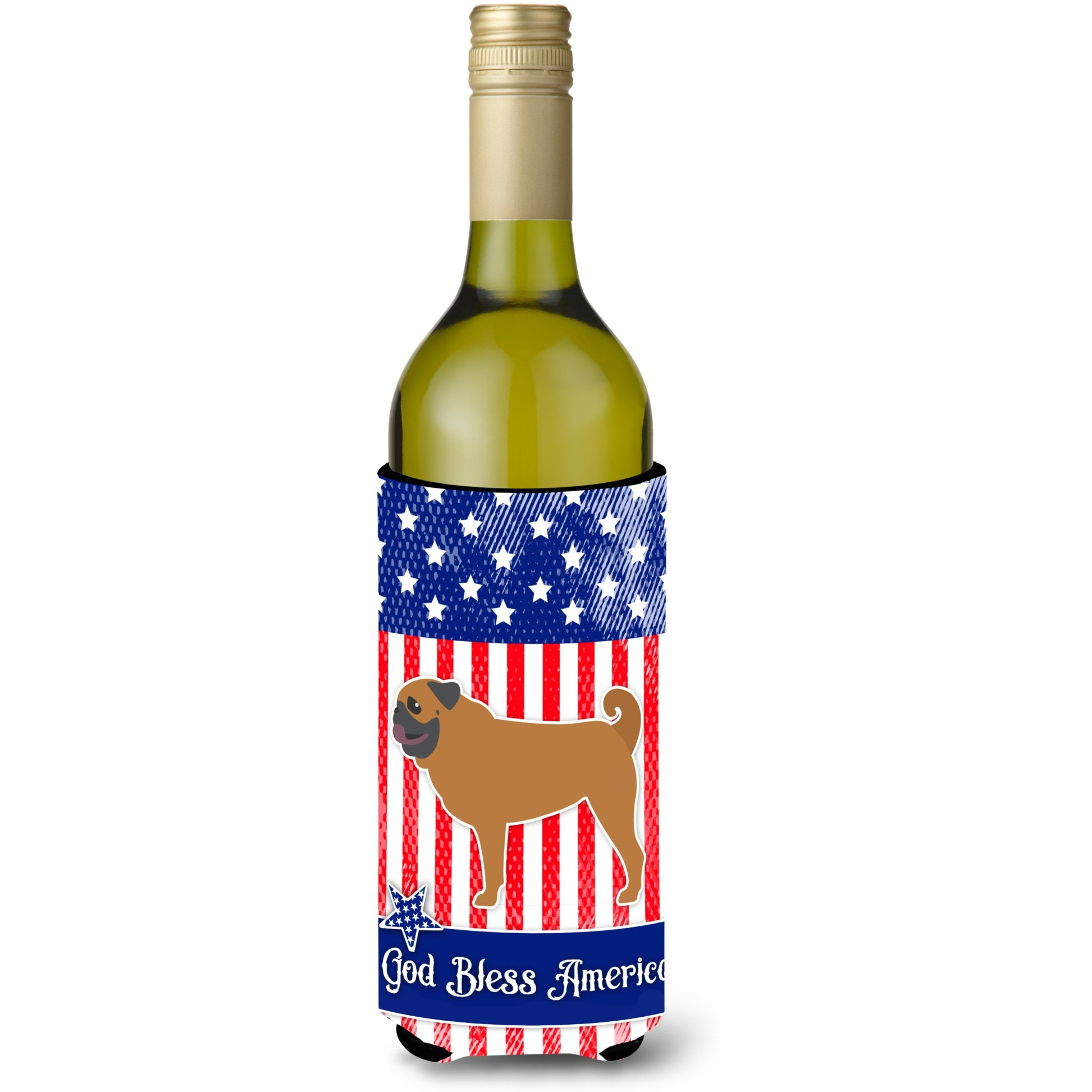 &quotCaroline's Treasures USA Patriotic Pug Wine Bottle Beverage Insulator Hugger, 750 ml, Multicolor"
