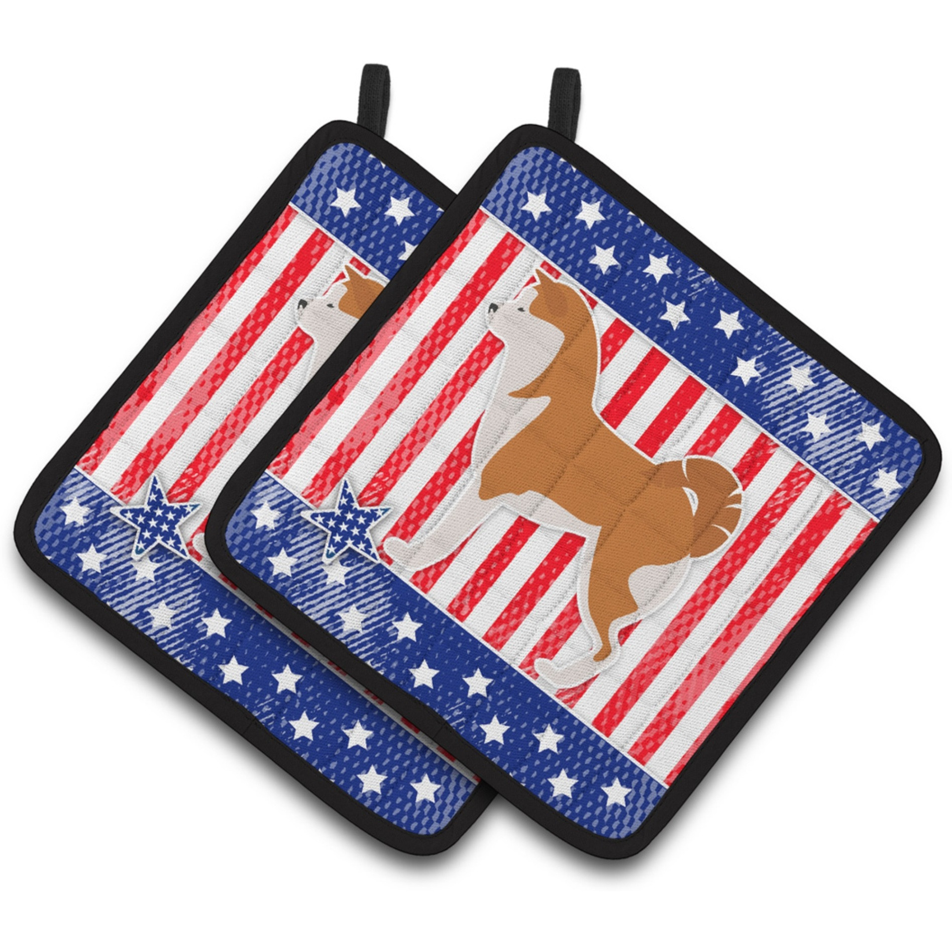 &quotCaroline's Treasures USA Patriotic Akita Pair of Pot Holders BB3372PTHD, 7.5HX7.5W, Multicolor"