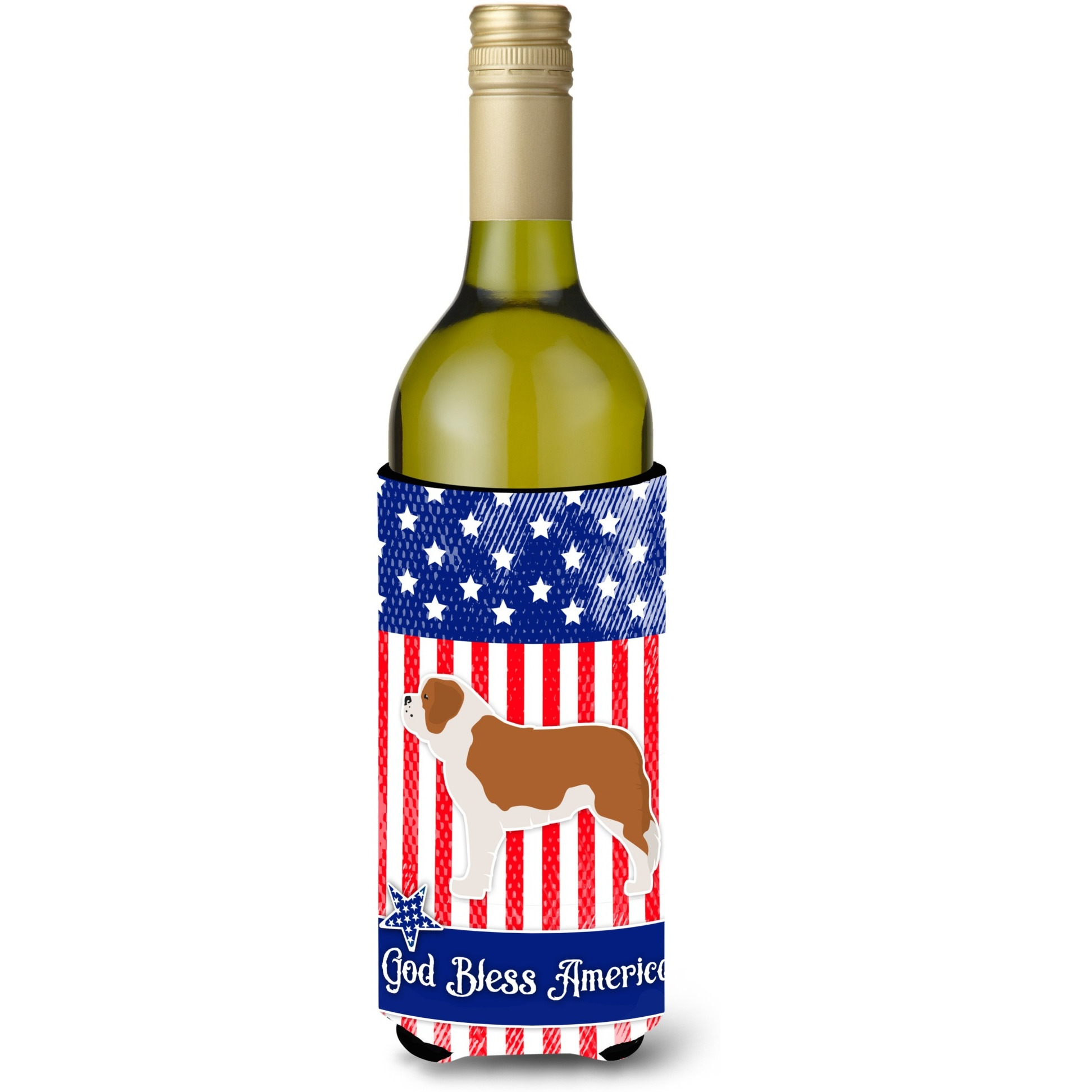 &quotCaroline's Treasures USA Patriotic Saint Bernard Wine Bottle Beverage Insulator Hugger, 750 ml, Multicolor"