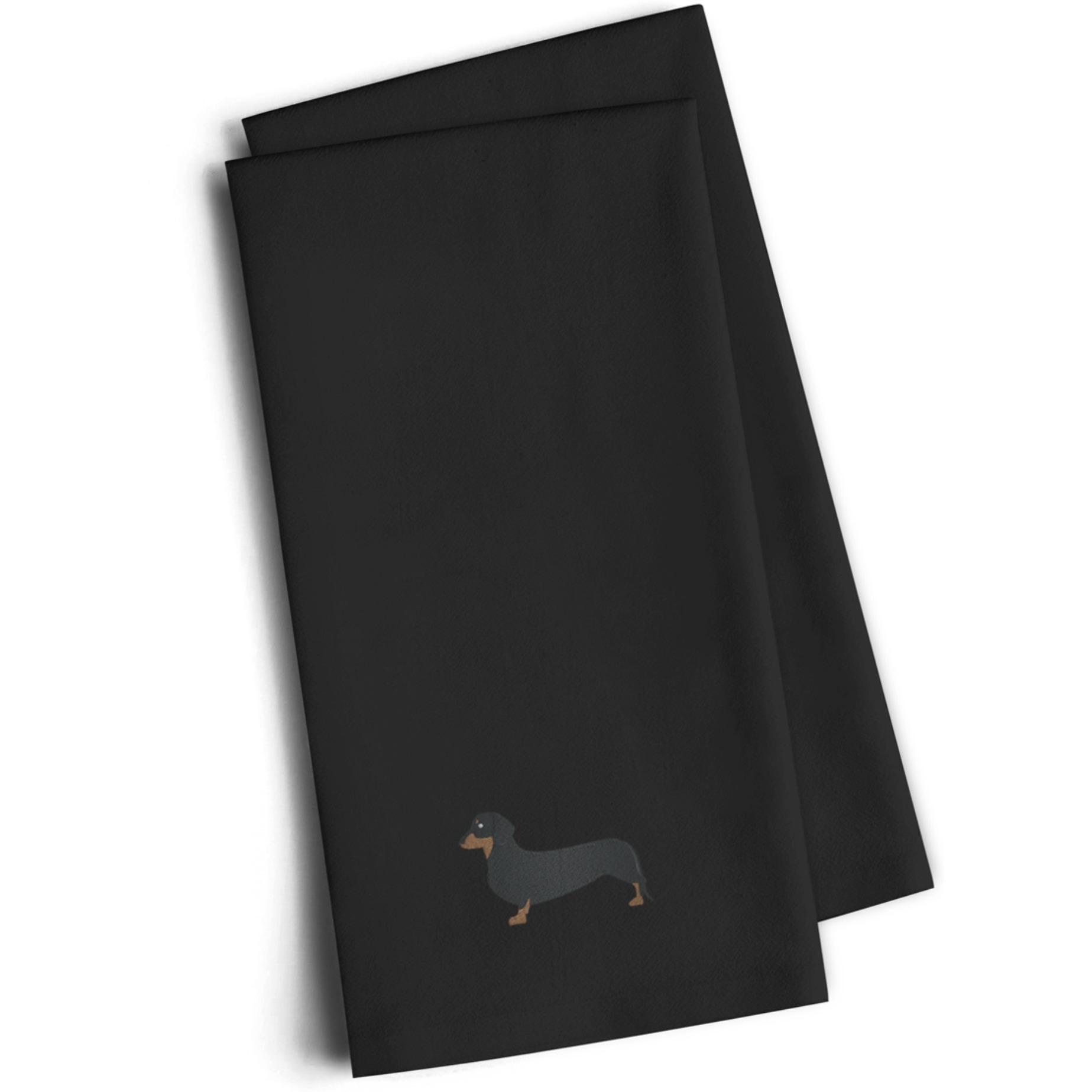 &quotCaroline's Treasures BB3382BKTWE Dachshund Black Embroidered Kitchen Towel (Set of 2), 28"" H x 19"" W, Multicolor"