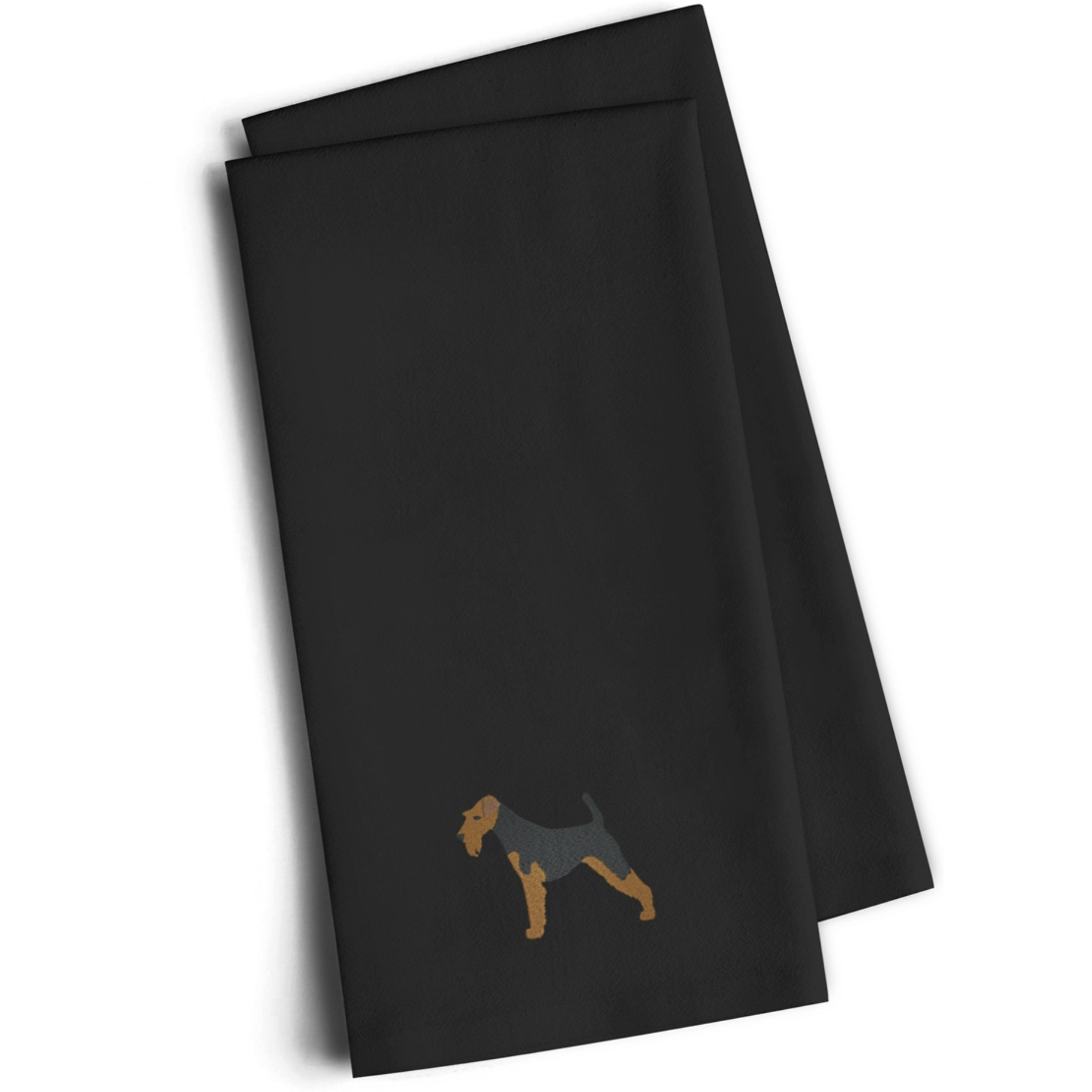 &quotCaroline's Treasures BB3385BKTWE Welsh Terrier Black Embroidered Kitchen Towel (Set of 2), 28"" H x 19"" W, Multicolor"