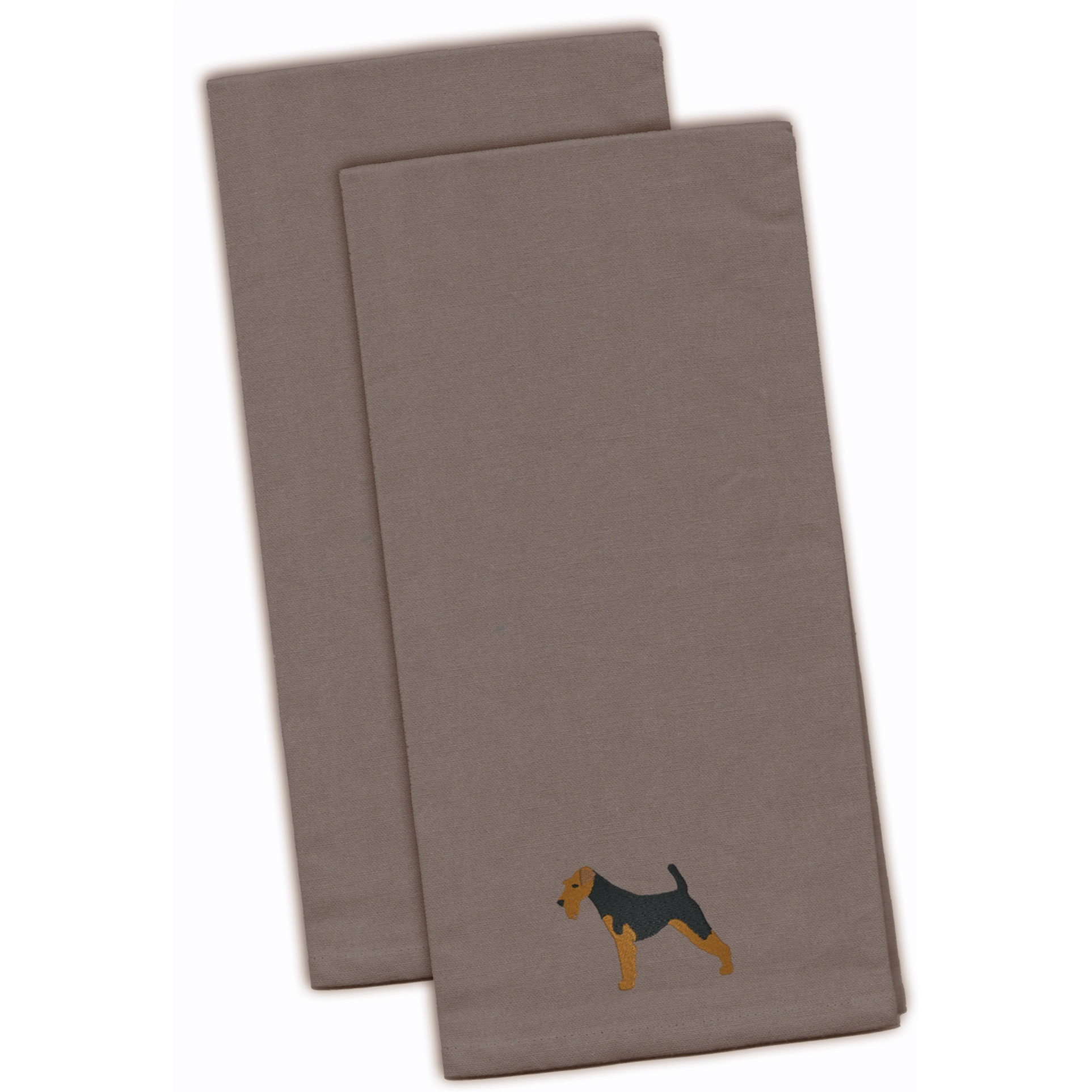 &quotCaroline's Treasures BB3385GYTWE Welsh Terrier Gray Embroidered Kitchen Towel (Set of 2), 28"" x 19"", Multicolor"