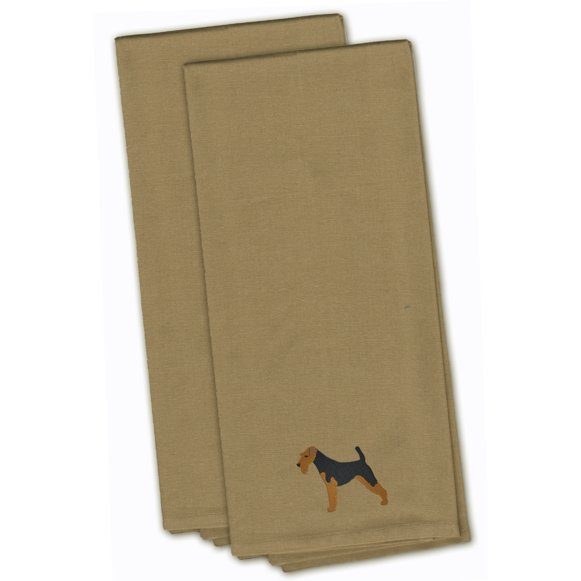 &quotCaroline's Treasures BB3385TNTWE Welsh Terrier Tan Embroidered Kitchen Towel (Set of 2), 28"" x 19"", Multicolor"