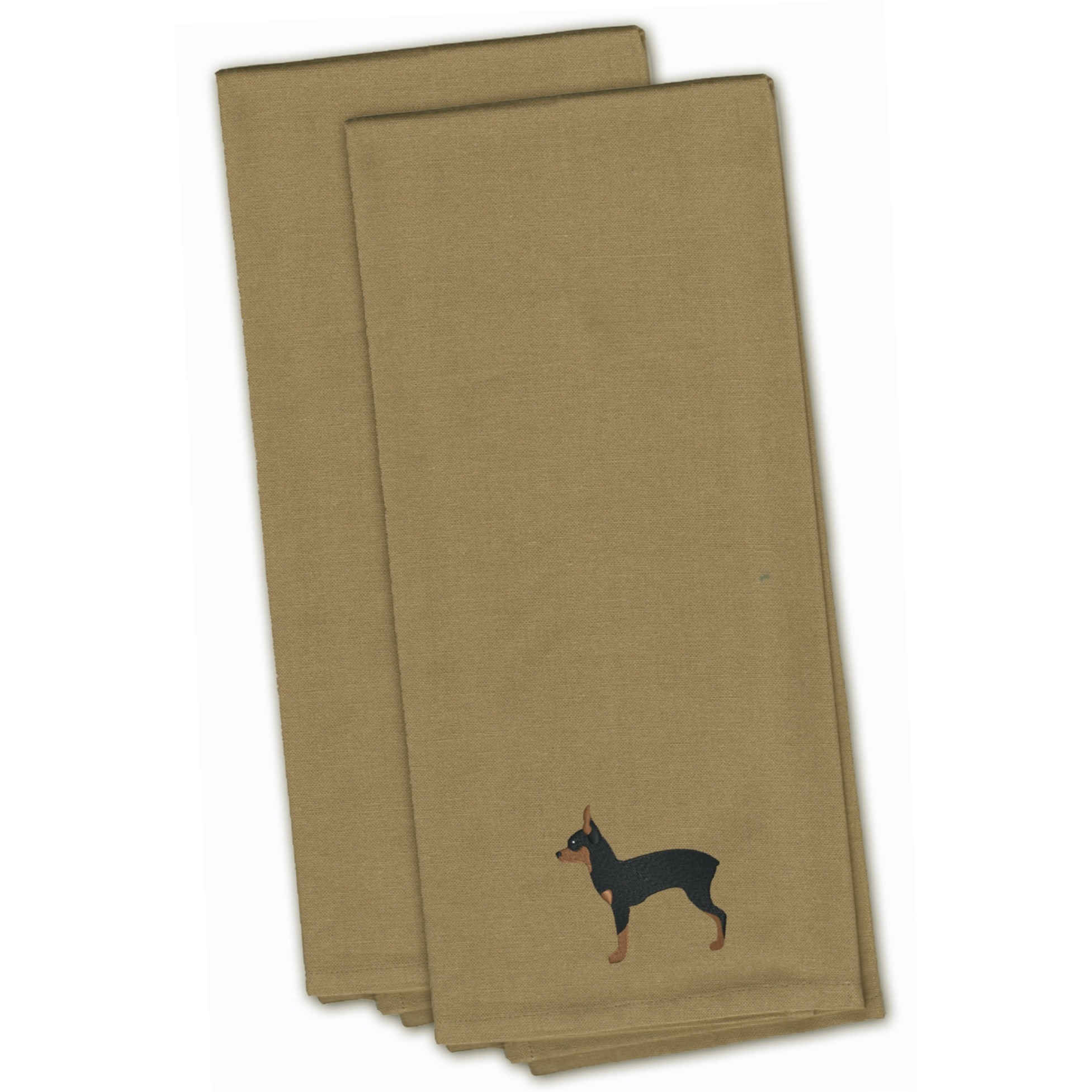 &quotCaroline's Treasures BB3387TNTWE Toy Fox Terrier Tan Embroidered Kitchen Towel (Set of 2), 28"" x 19"", Multicolor"