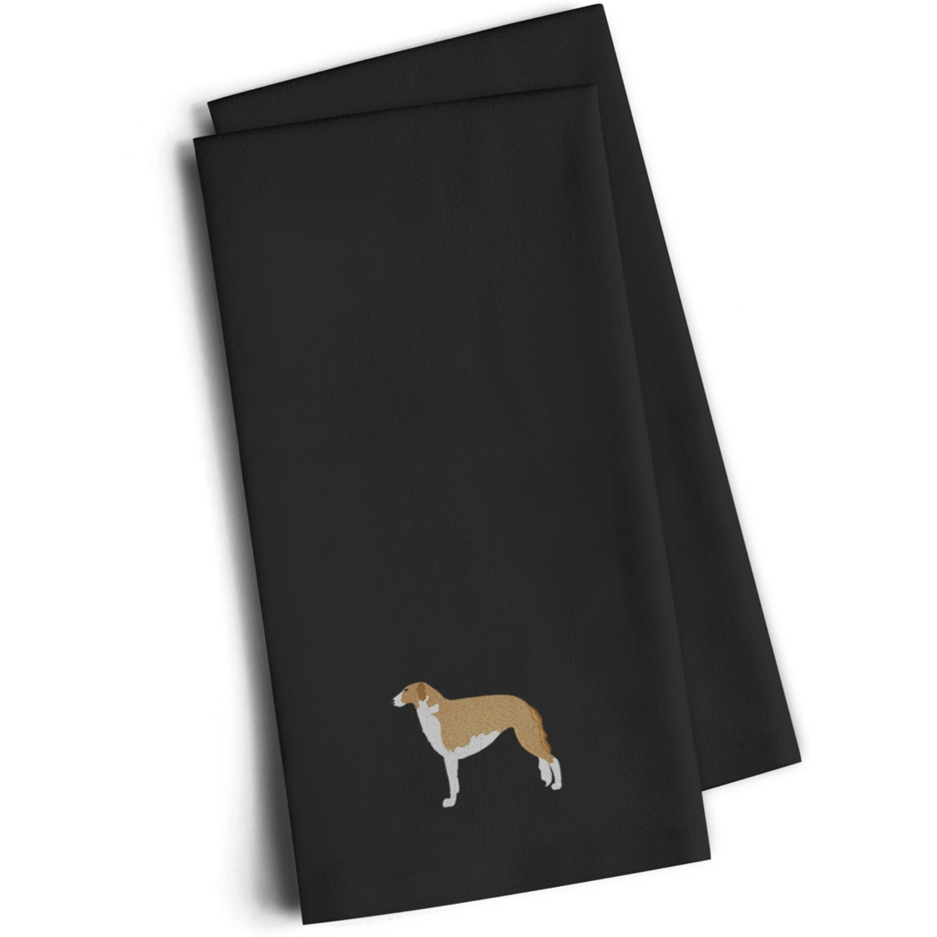 &quotCaroline's Treasures BB3399BKTWE Borzoi Russian Greyhound Black Embroidered Kitchen Towel (Set of 2), 28"" H x 19"" W, Multicolor"