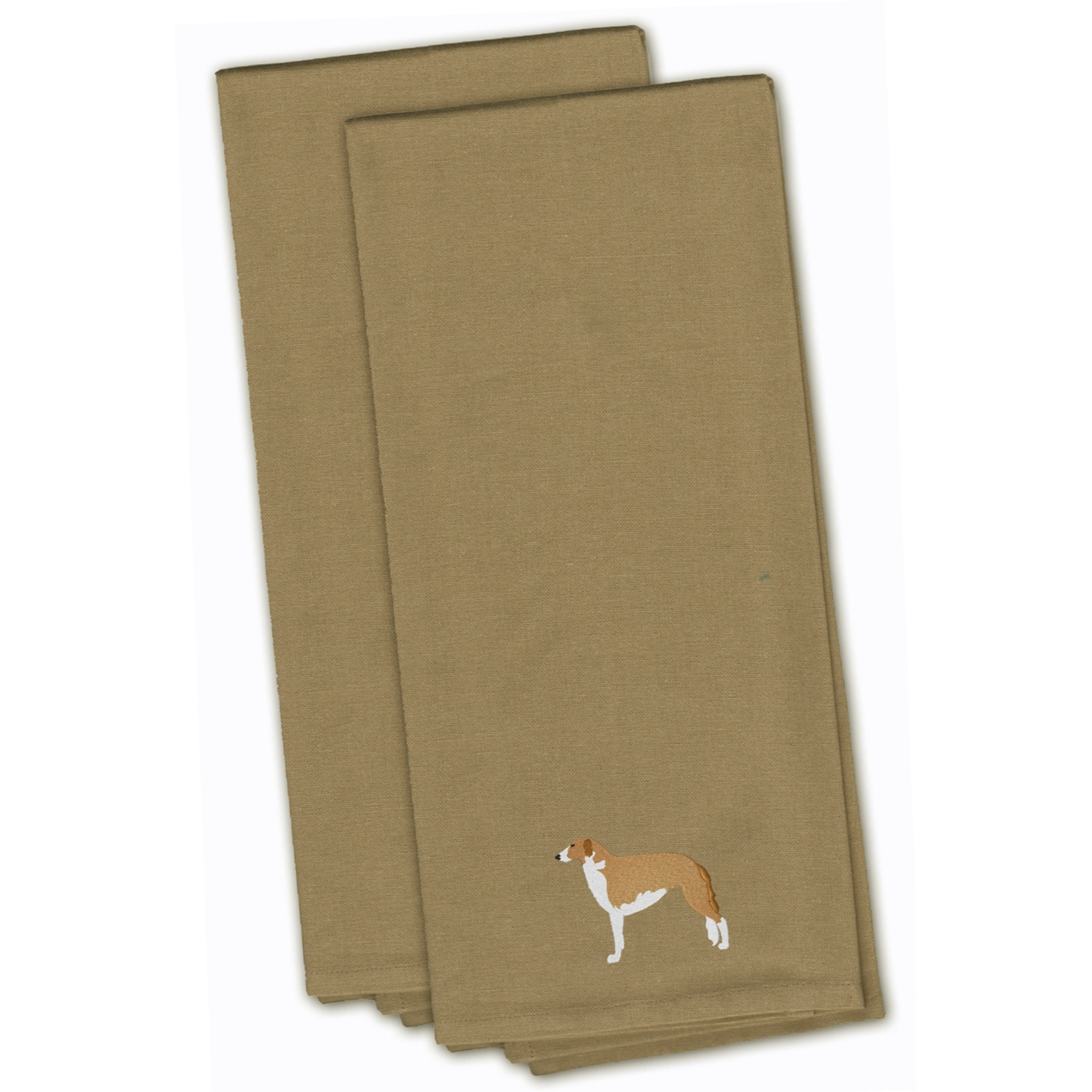 &quotCaroline's Treasures BB3399TNTWE Borzoi Russian Greyhound Tan Embroidered Kitchen Towel (Set of 2), 28"" x 19"", Multicolor"