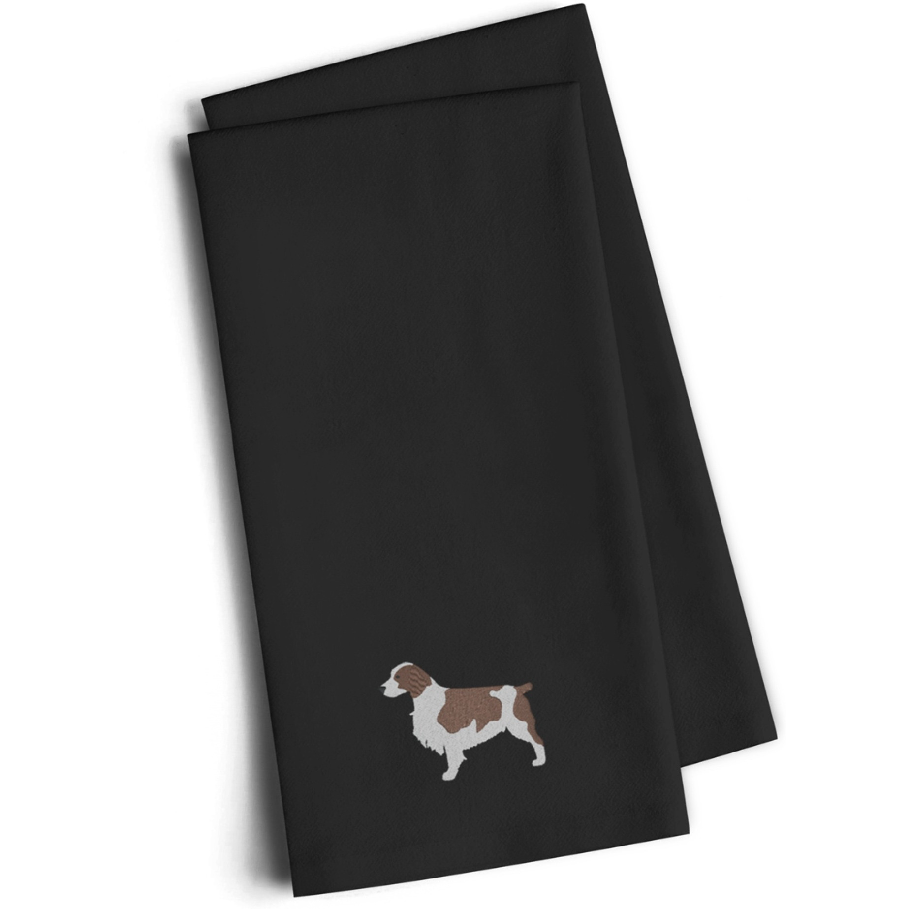 &quotCaroline's Treasures BB3400BKTWE Welsh Springer Spaniel Black Embroidered Kitchen Towel (Set of 2), 28"" H x 19"" W, Multicolor"