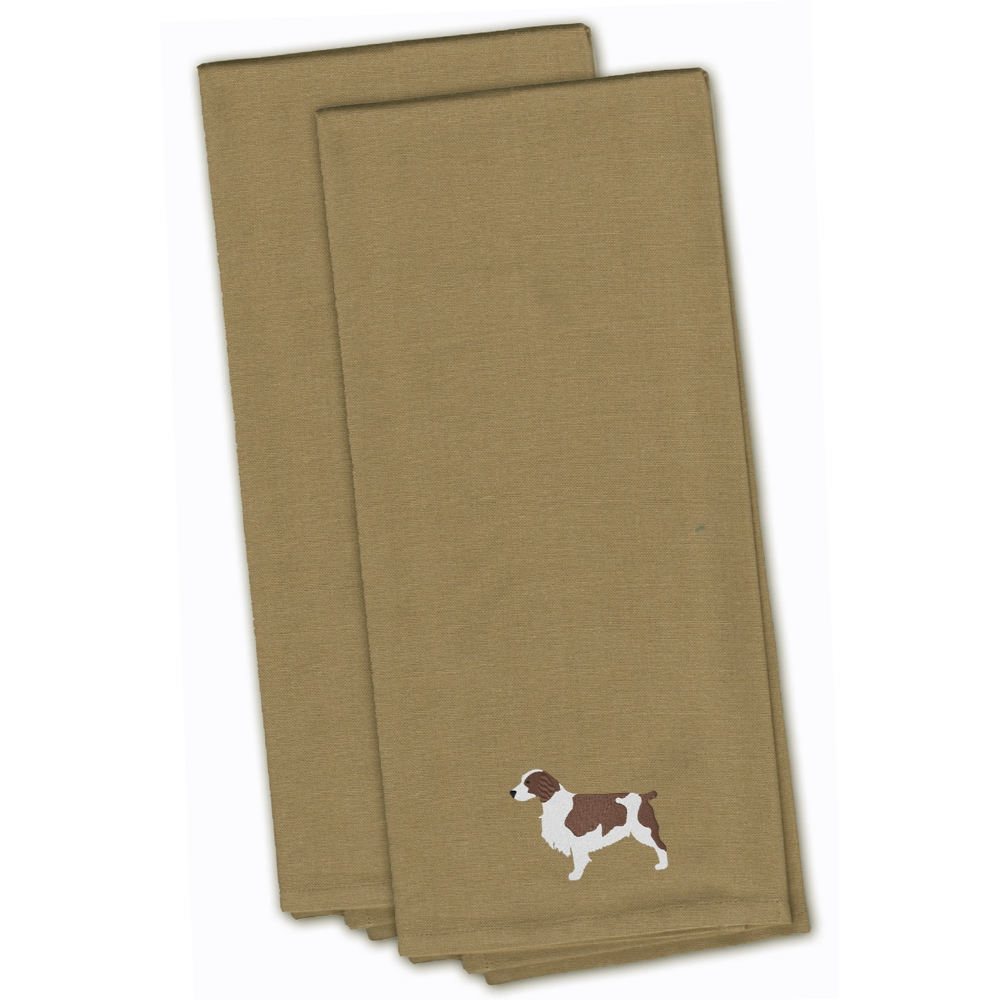 &quotCaroline's Treasures BB3400TNTWE Welsh Springer Spaniel Tan Embroidered Kitchen Towel (Set of 2), 28"" x 19"", Multicolor"