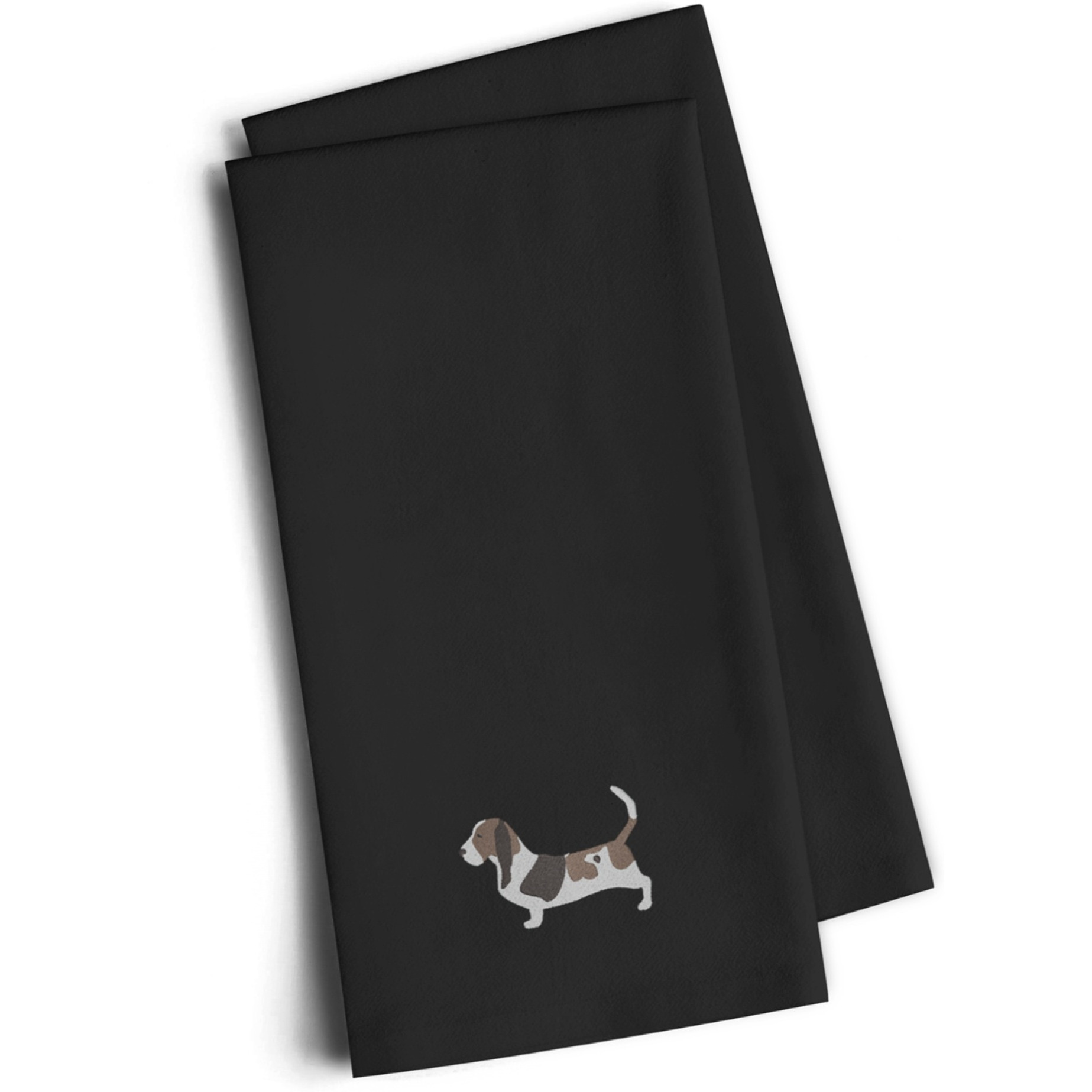 &quotCaroline's Treasures BB3402BKTWE Basset Hound Black Embroidered Kitchen Towel (Set of 2), 28"" H x 19"" W, Multicolor"