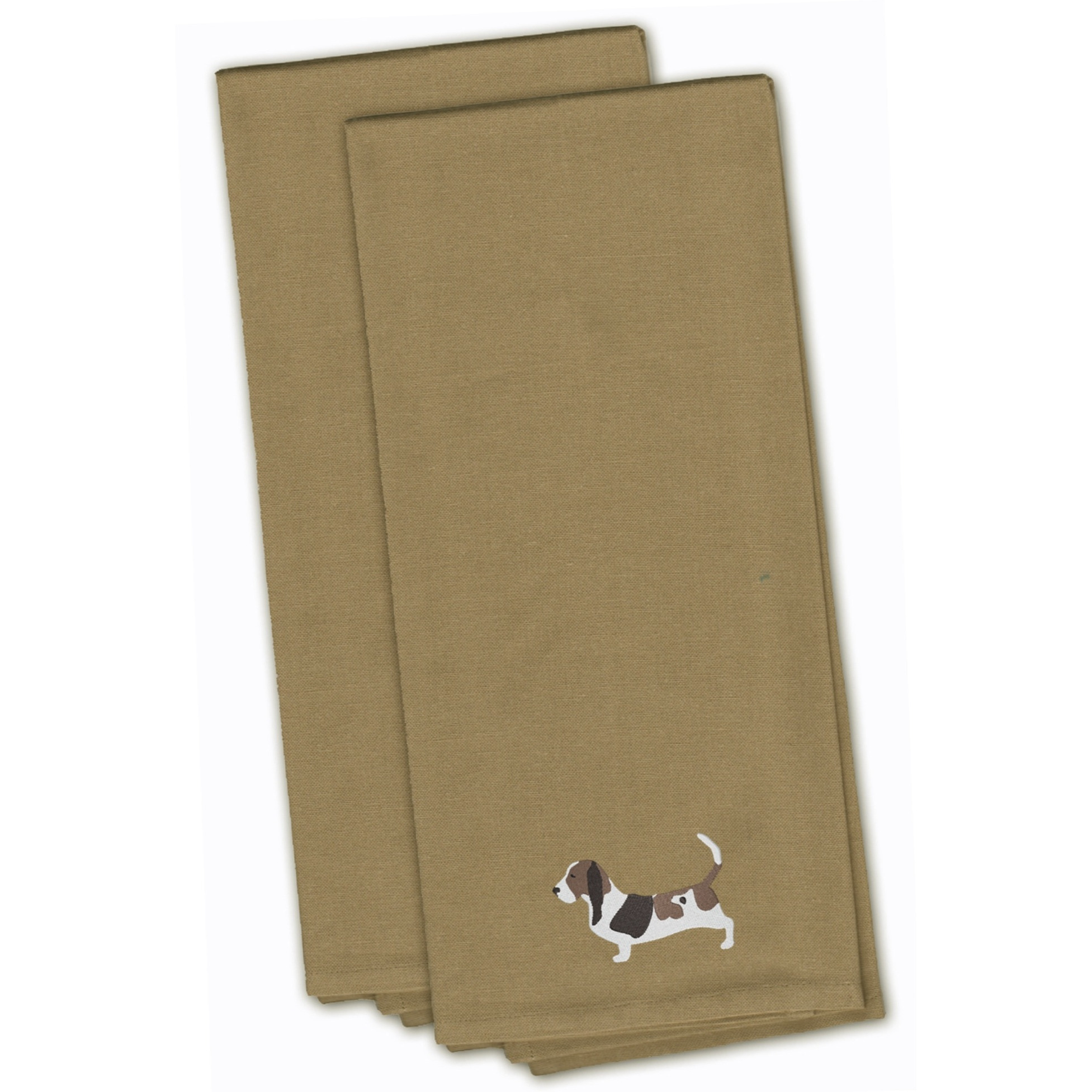&quotCaroline's Treasures BB3402TNTWE Basset Hound Tan Embroidered Kitchen Towel (Set of 2), 28"" x 19"", Multicolor"