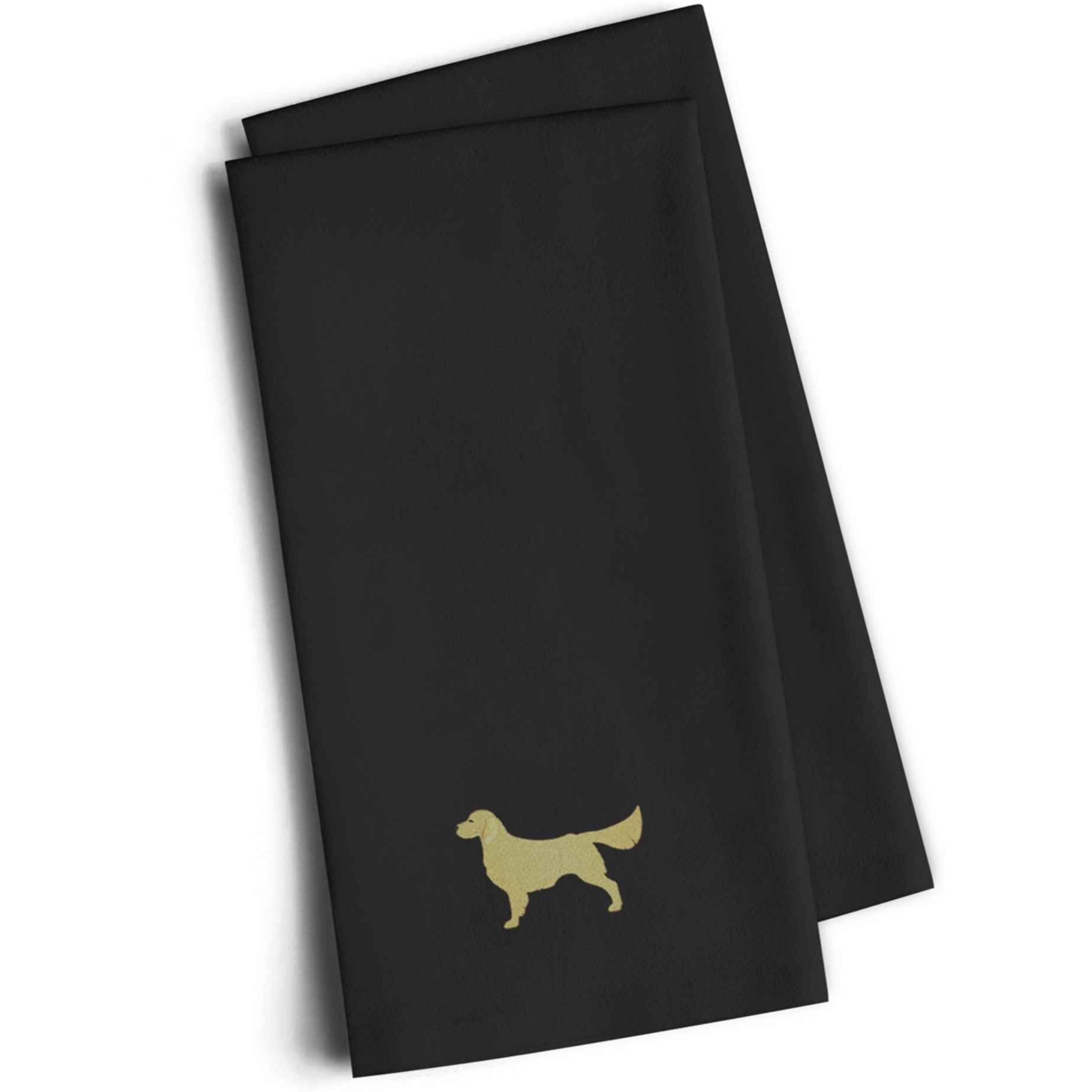 &quotCaroline's Treasures BB3404BKTWE Golden Retriever Black Embroidered Kitchen Towel (Set of 2), 28"" H x 19"" W, Multicolor"