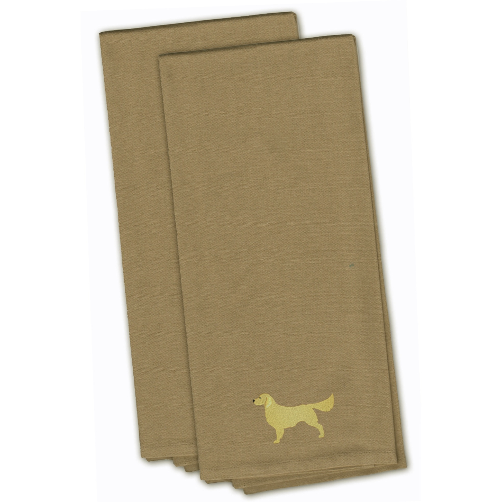 &quotCaroline's Treasures BB3404TNTWE Golden Retriever Tan Embroidered Kitchen Towel (Set of 2), 28"" x 19"", Multicolor"