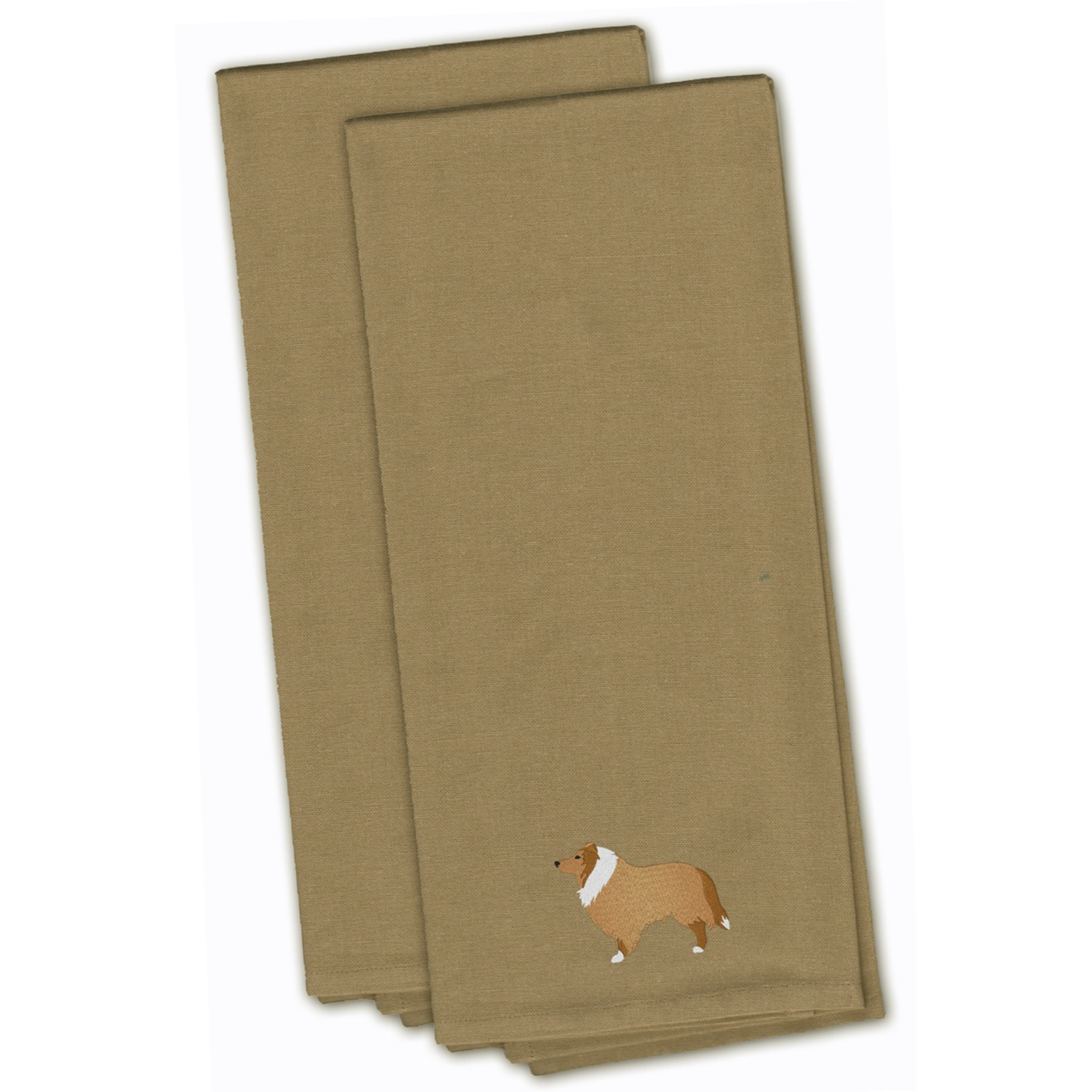 &quotCaroline's Treasures BB3416TNTWE Collie Tan Embroidered Kitchen Towel (Set of 2), 28"" x 19"", Multicolor"