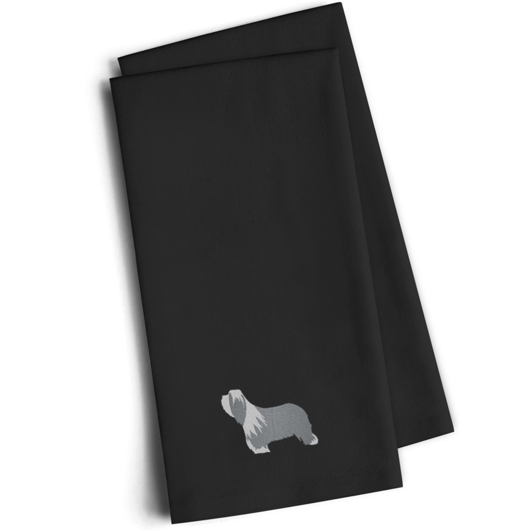 &quotCaroline's Treasures BB3417BKTWE Bearded Collie Black Embroidered Kitchen Towel (Set of 2), 28"" H x 19"" W, Multicolor"