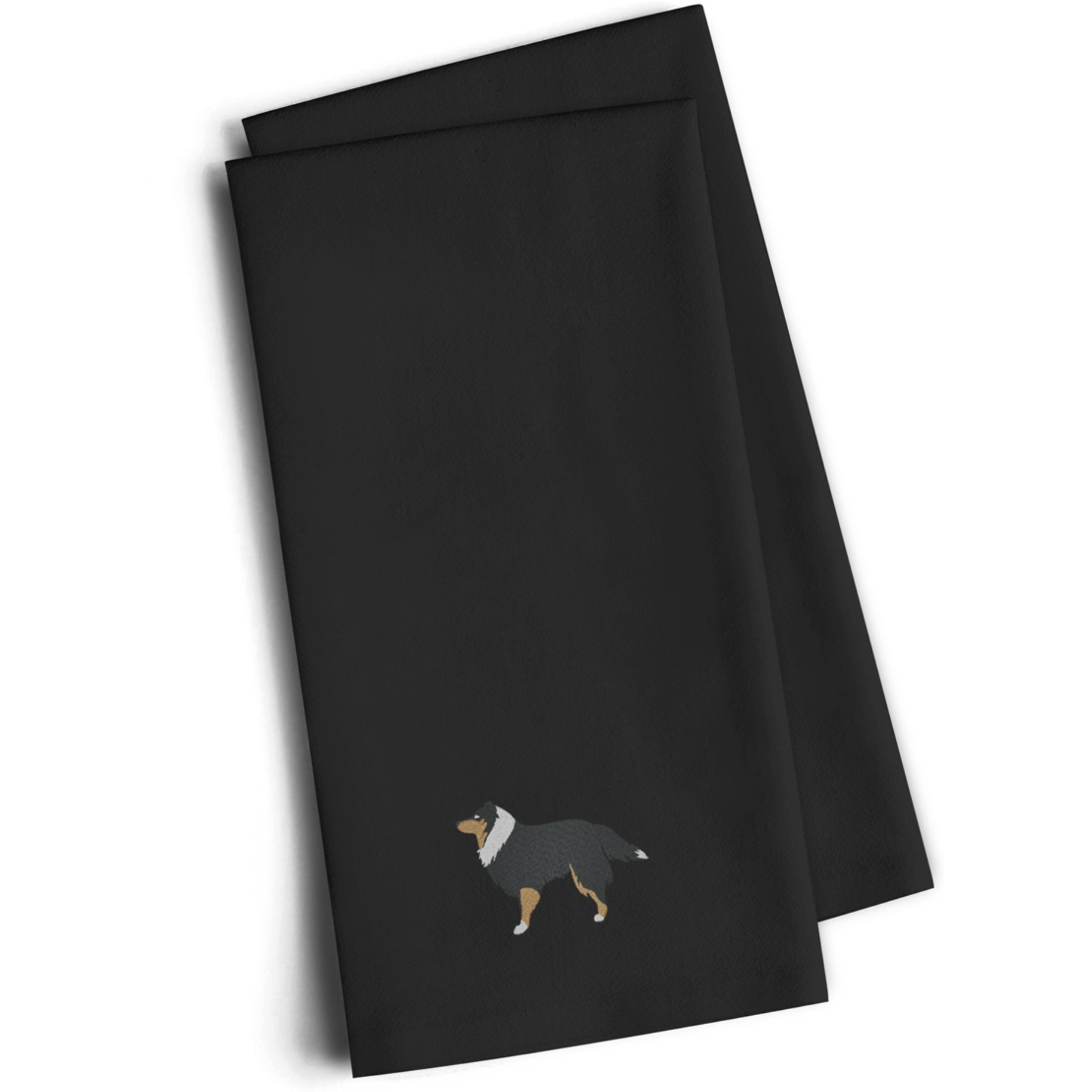 &quotCaroline's Treasures BB3430BKTWE Sheltie/Shetland Sheepdog Black Embroidered Kitchen Towel (Set of 2), 28"" H x 19"" W, Multicolor"