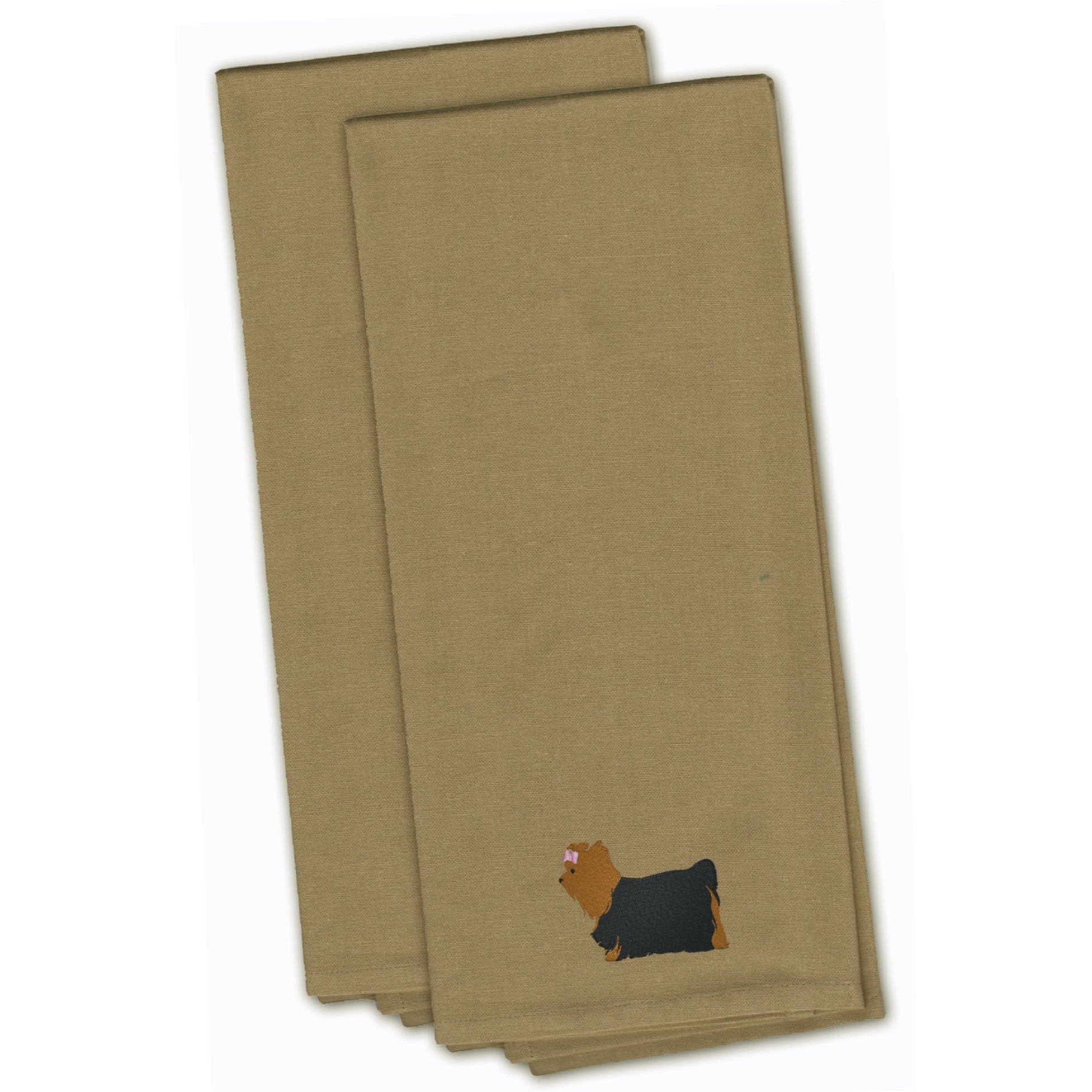 &quotCaroline's Treasures BB3434TNTWE Yorkshire Terrier Yorkie Tan Embroidered Kitchen Towel (Set of 2), 28"" x 19"", Multicolor"