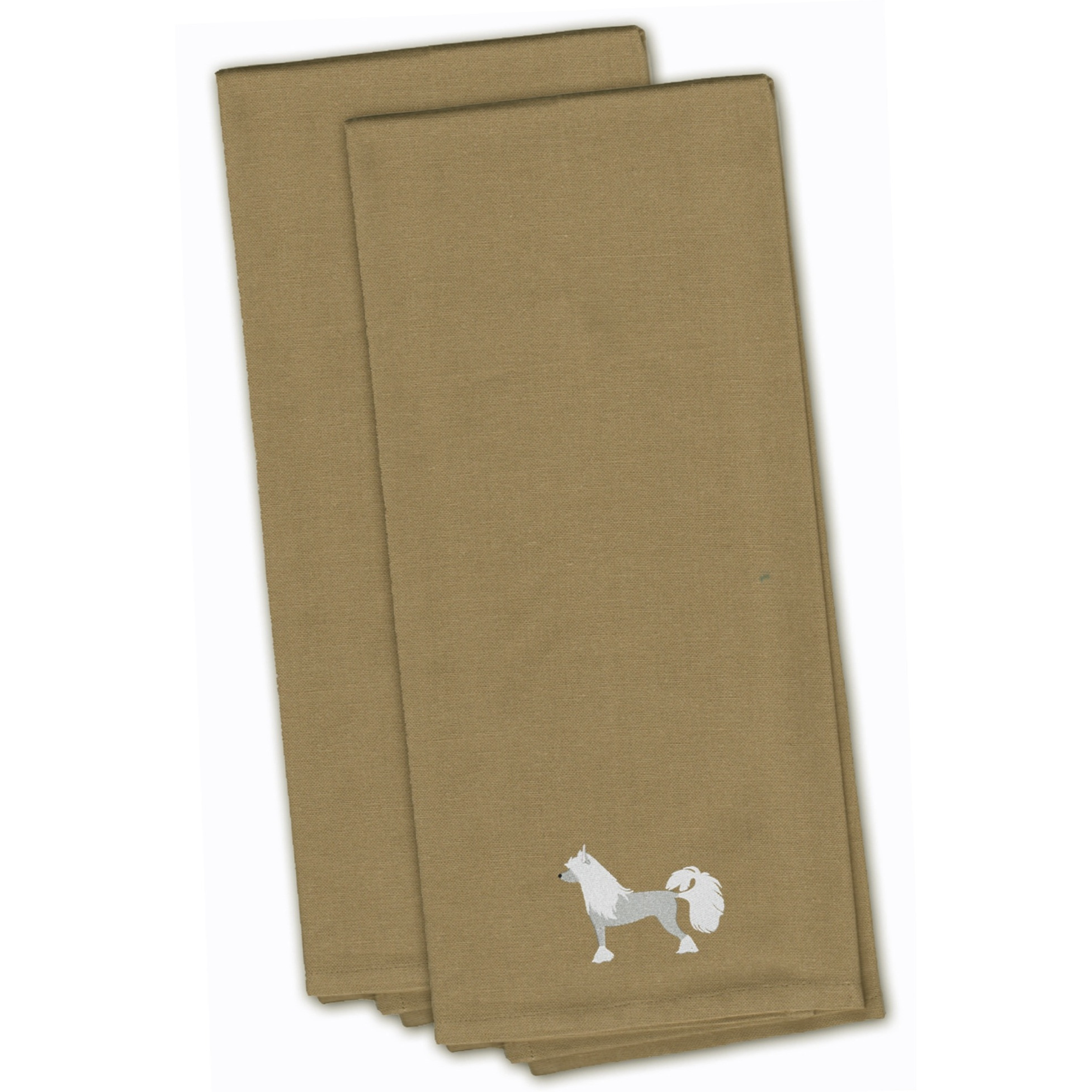 &quotCaroline's Treasures BB3443TNTWE Chinese Crested Tan Embroidered Kitchen Towel (Set of 2), 28"" x 19"", Multicolor"