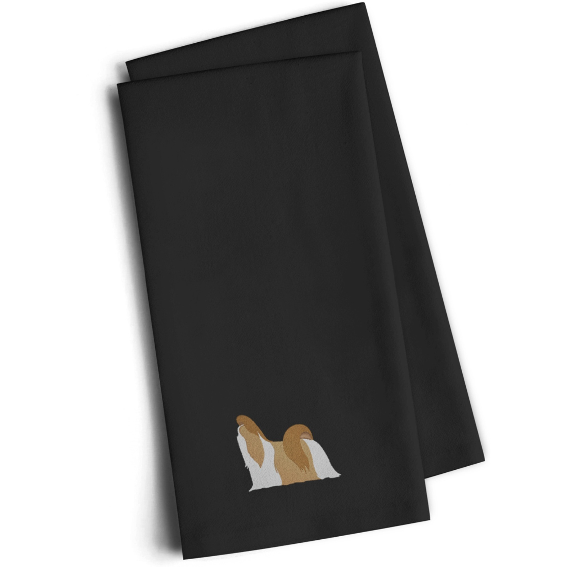 &quotCaroline's Treasures BB3446BKTWE Shih Tzu Black Embroidered Kitchen Towel (Set of 2), 28"" H x 19"" W, Multicolor"
