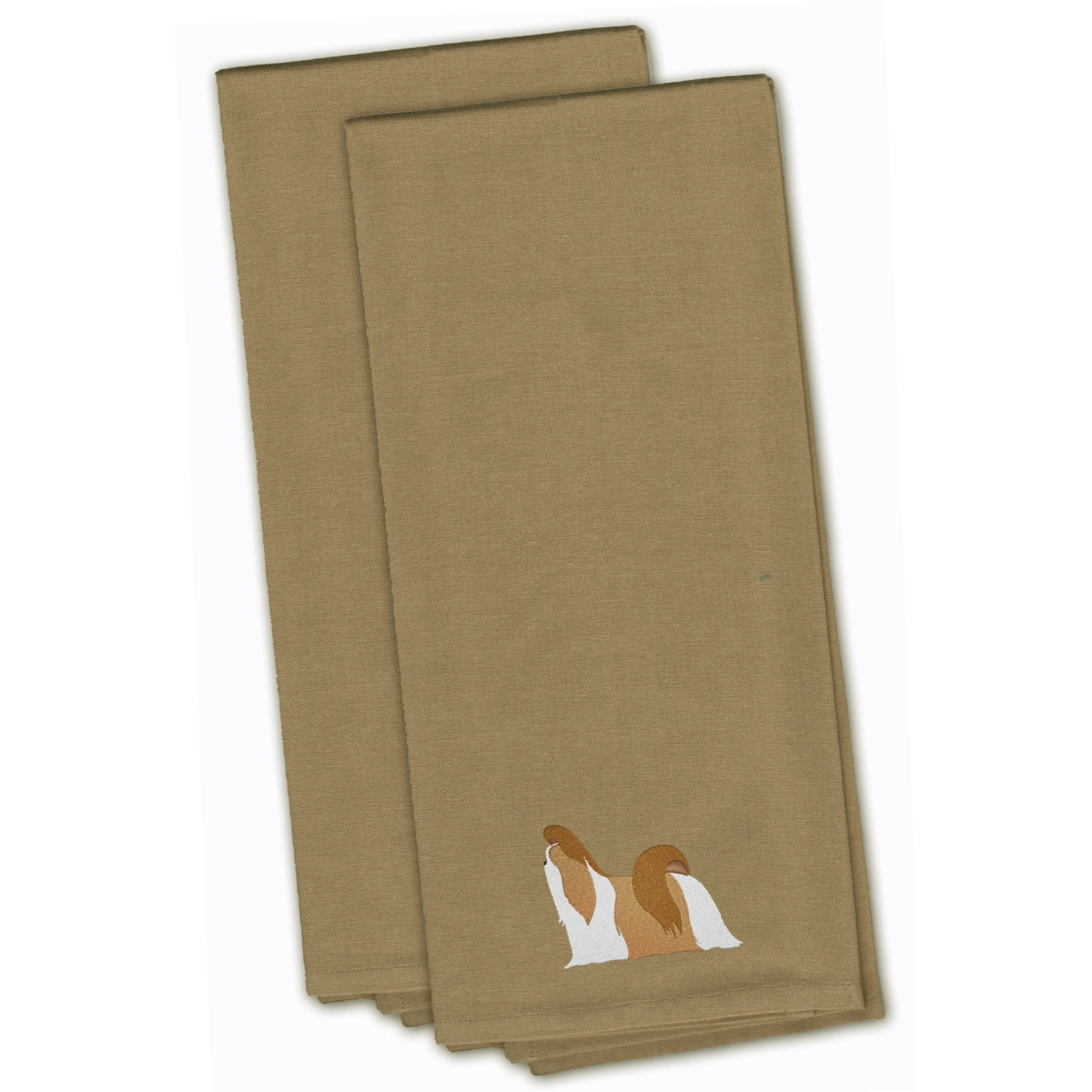 &quotCaroline's Treasures BB3446TNTWE Shih Tzu Tan Embroidered Kitchen Towel (Set of 2), 28"" x 19"", Multicolor"