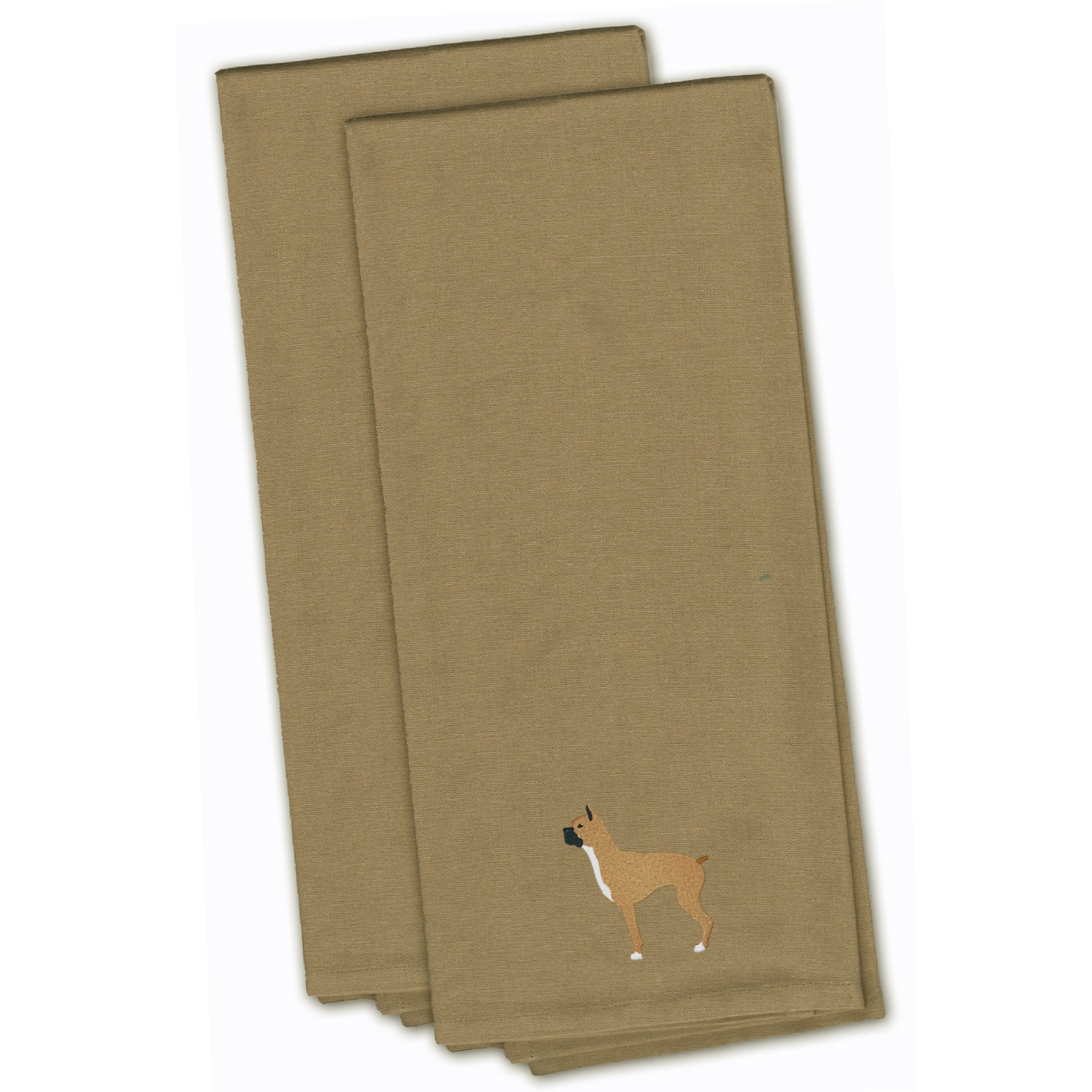&quotCaroline's Treasures BB3453TNTWE Boxer Tan Embroidered Kitchen Towel (Set of 2), 28"" x 19"", Multicolor"