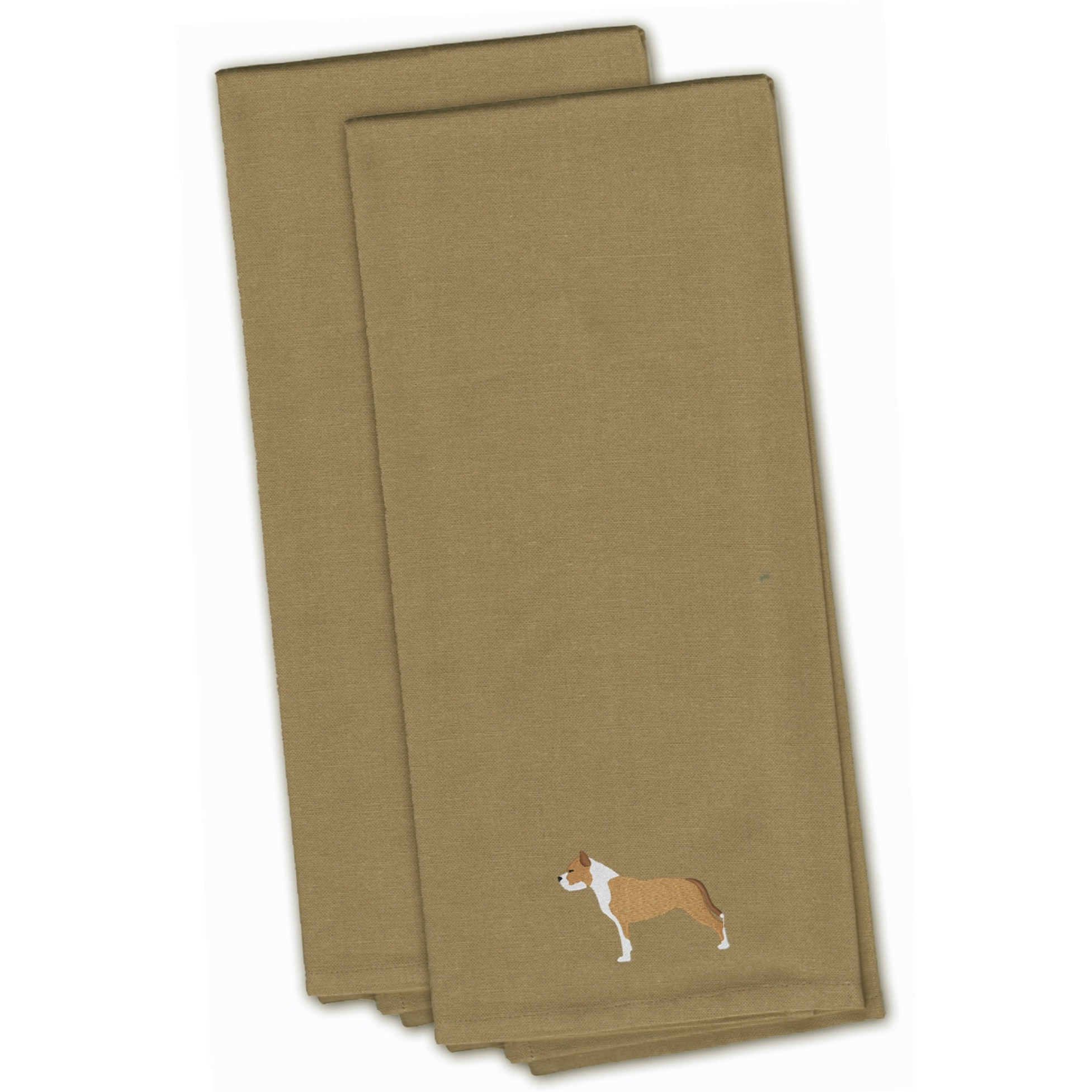 &quotCaroline's Treasures BB3454TNTWE Staffordshire Bull Terrier Tan Embroidered Kitchen Towel (Set of 2), 28"" x 19"", Multicolor"
