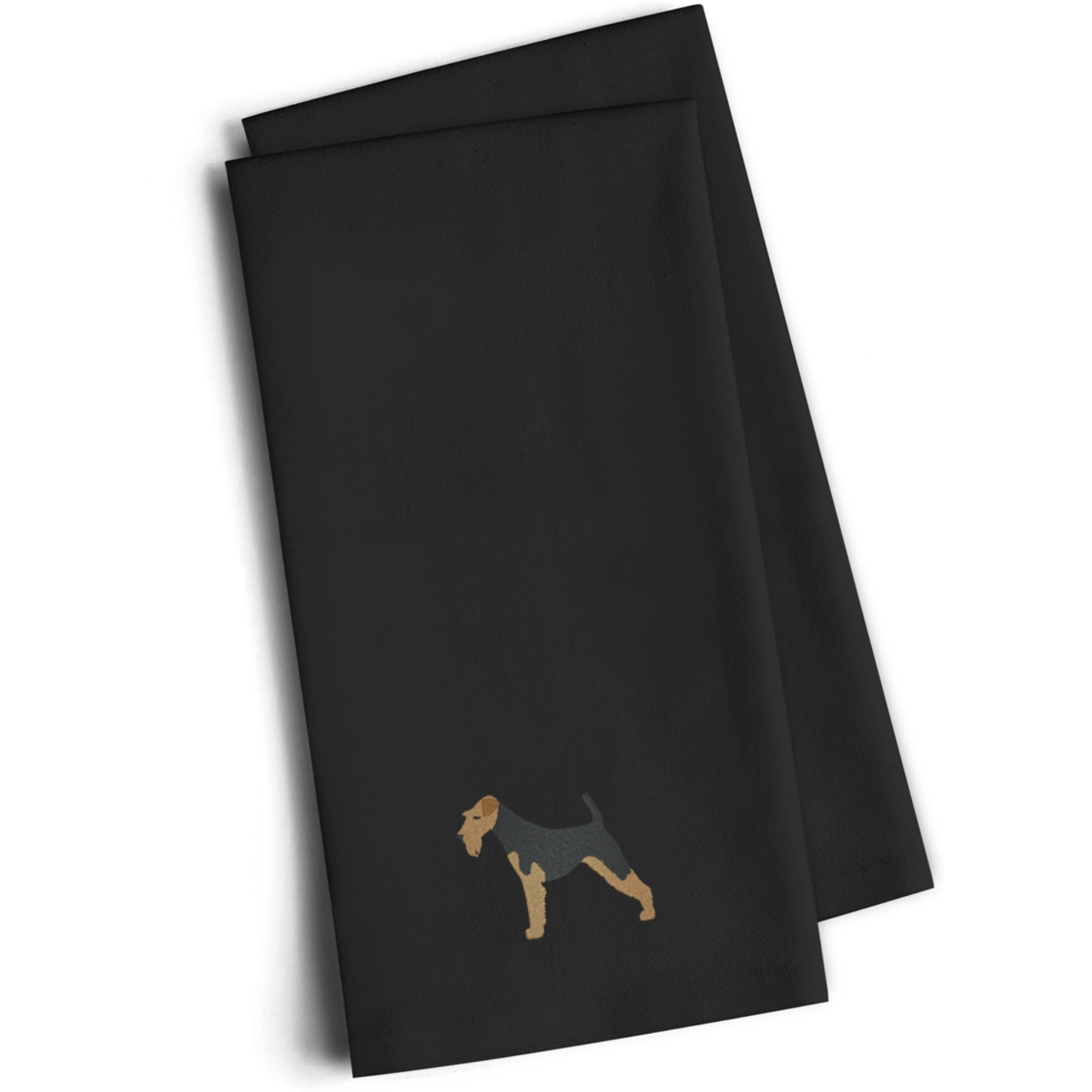 &quotCaroline's Treasures BB3457BKTWE Airedale Terrier Black Embroidered Kitchen Towel (Set of 2), 28"" H x 19"" W, Multicolor"