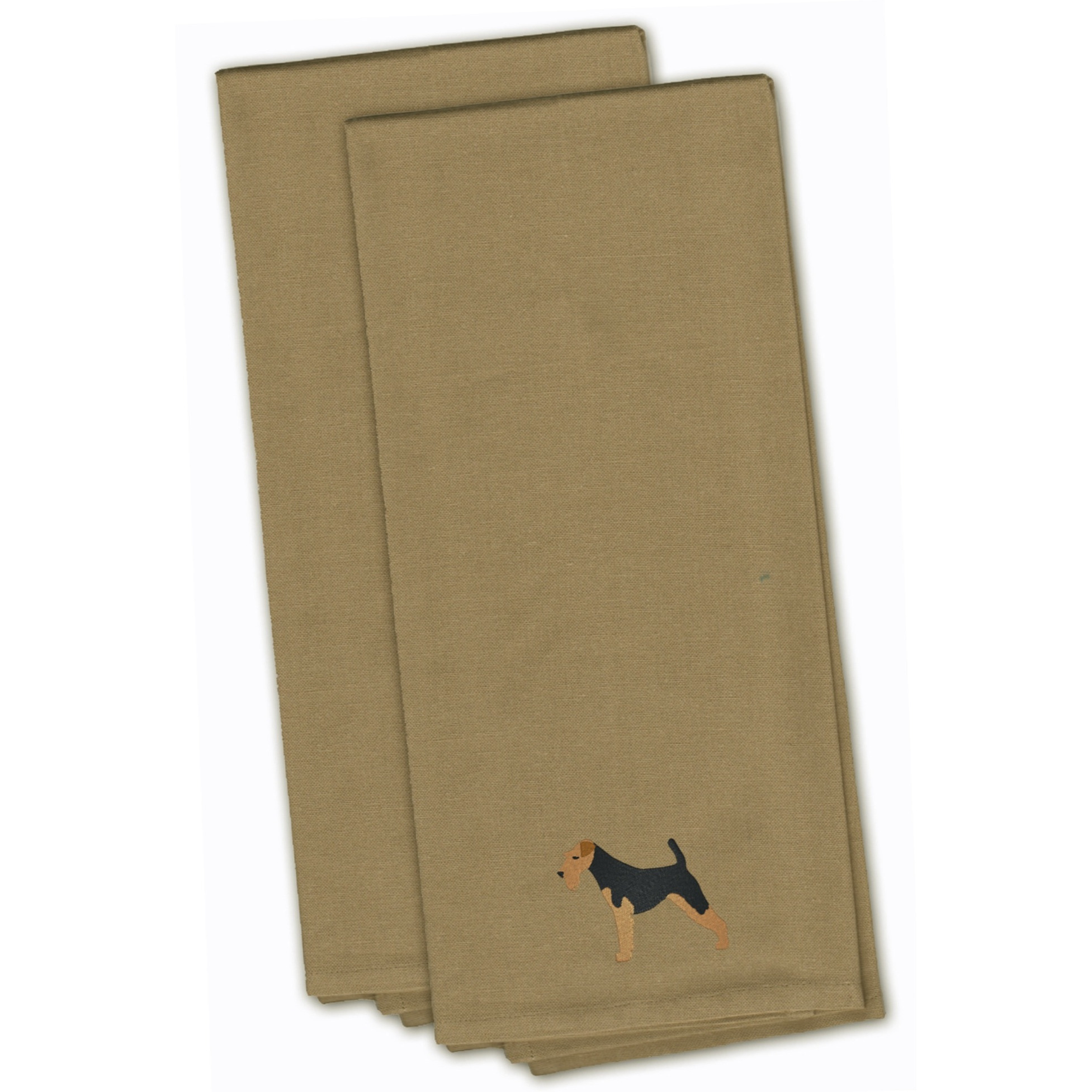 &quotCaroline's Treasures BB3457TNTWE Airedale Terrier Tan Embroidered Kitchen Towel (Set of 2), 28"" x 19"", Multicolor"