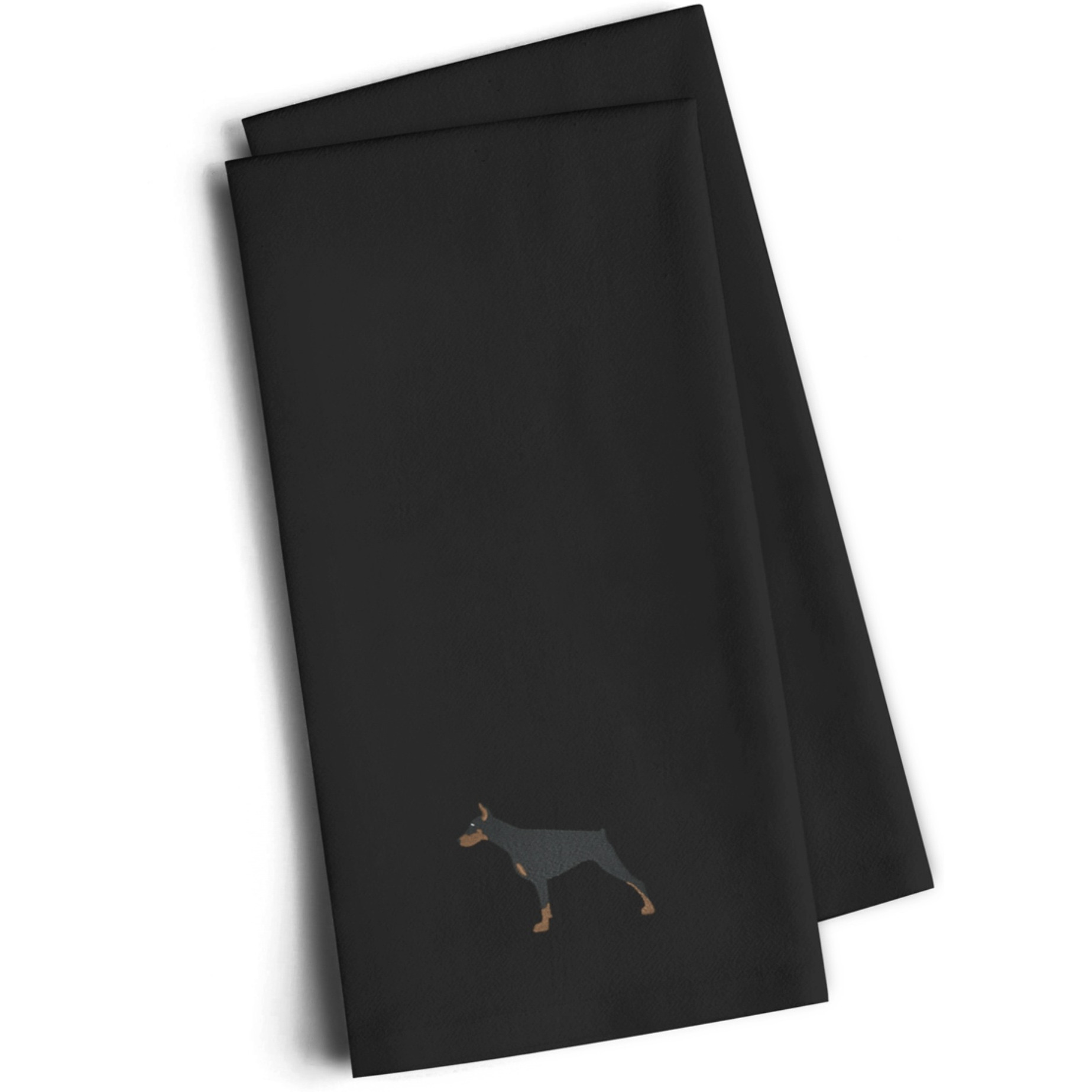 &quotCaroline's Treasures BB3460BKTWE Doberman Pinscher Black Embroidered Kitchen Towel (Set of 2), 28"" H x 19"" W, Multicolor"