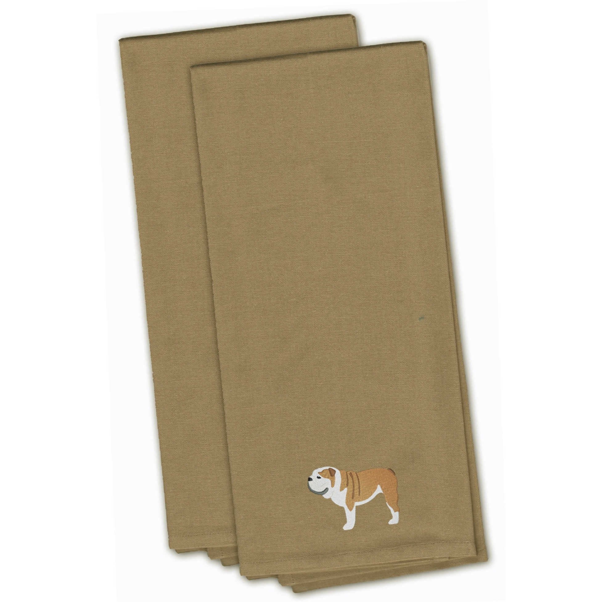 &quotCaroline's Treasures BB3462TNTWE English Bulldog Tan Embroidered Kitchen Towel (Set of 2), 28"" x 19"", Multicolor"