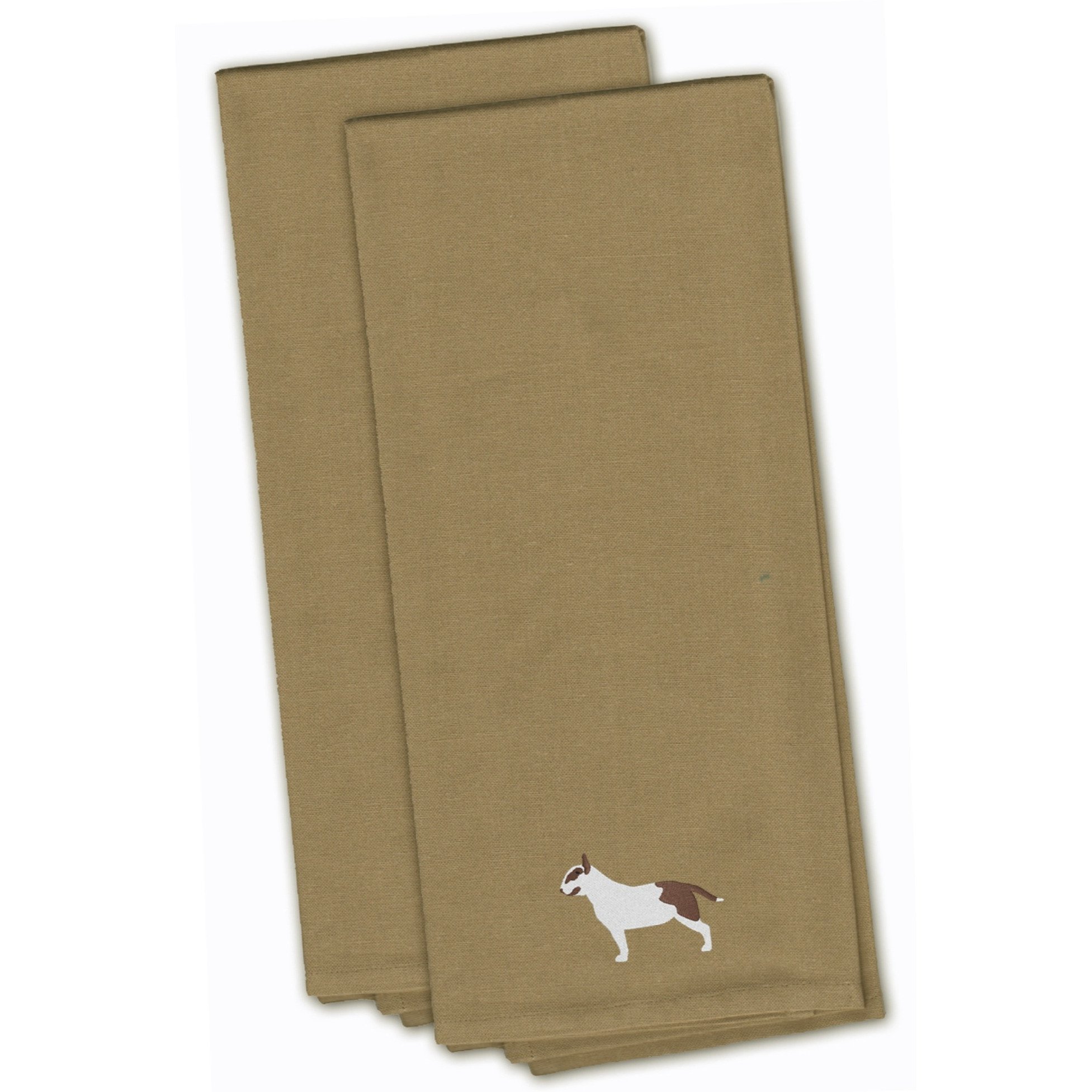 &quotCaroline's Treasures BB3478TNTWE Bull Terrier Tan Embroidered Kitchen Towel (Set of 2), 28"" x 19"", Multicolor"