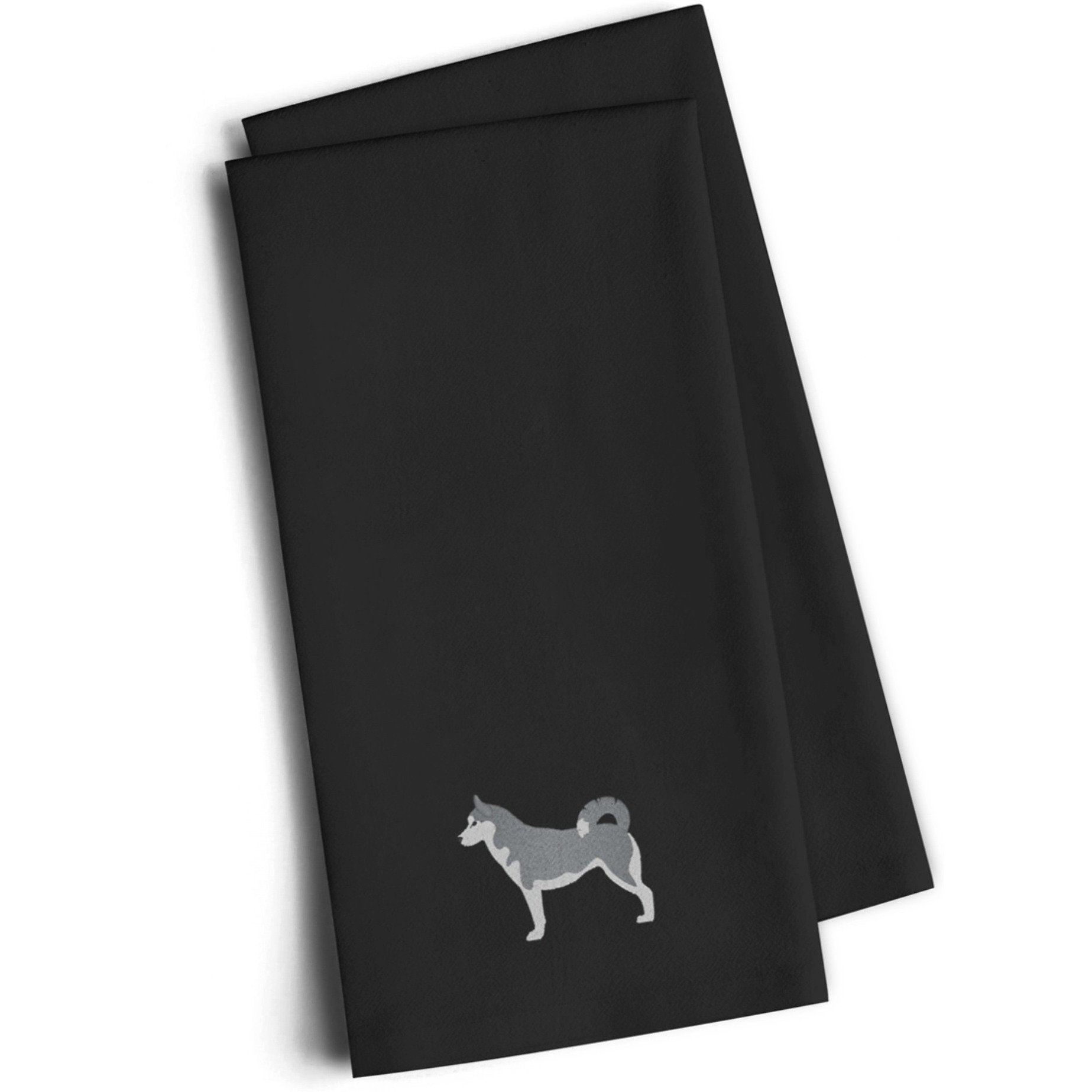&quotCaroline's Treasures BB3480BKTWE Siberian Husky Black Embroidered Kitchen Towel (Set of 2), 28"" H x 19"" W, Multicolor"
