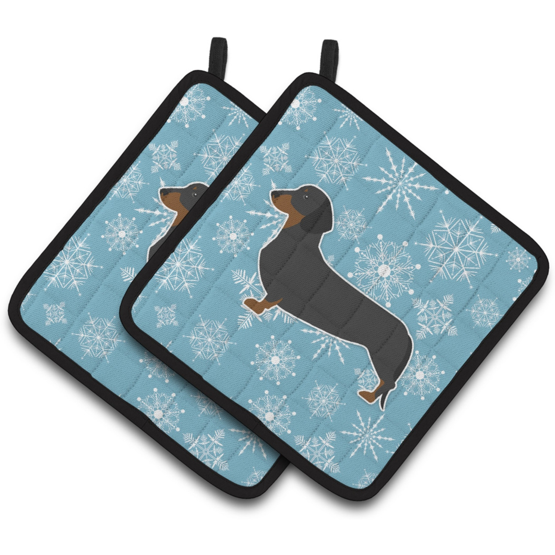 &quotCaroline's Treasures Winter Snowflake Dachshund Pair of Pot Holders BB3482PTHD, 7.5HX7.5W, Multicolor"