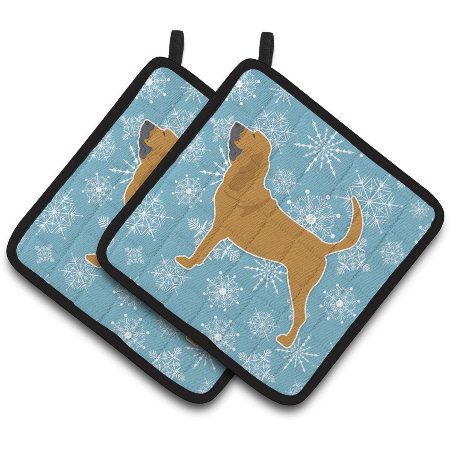 &quotCaroline's Treasures Winter Snowflake Bloodhound Pair of Pot Holders BB3484PTHD, 7.5HX7.5W, Multicolor"