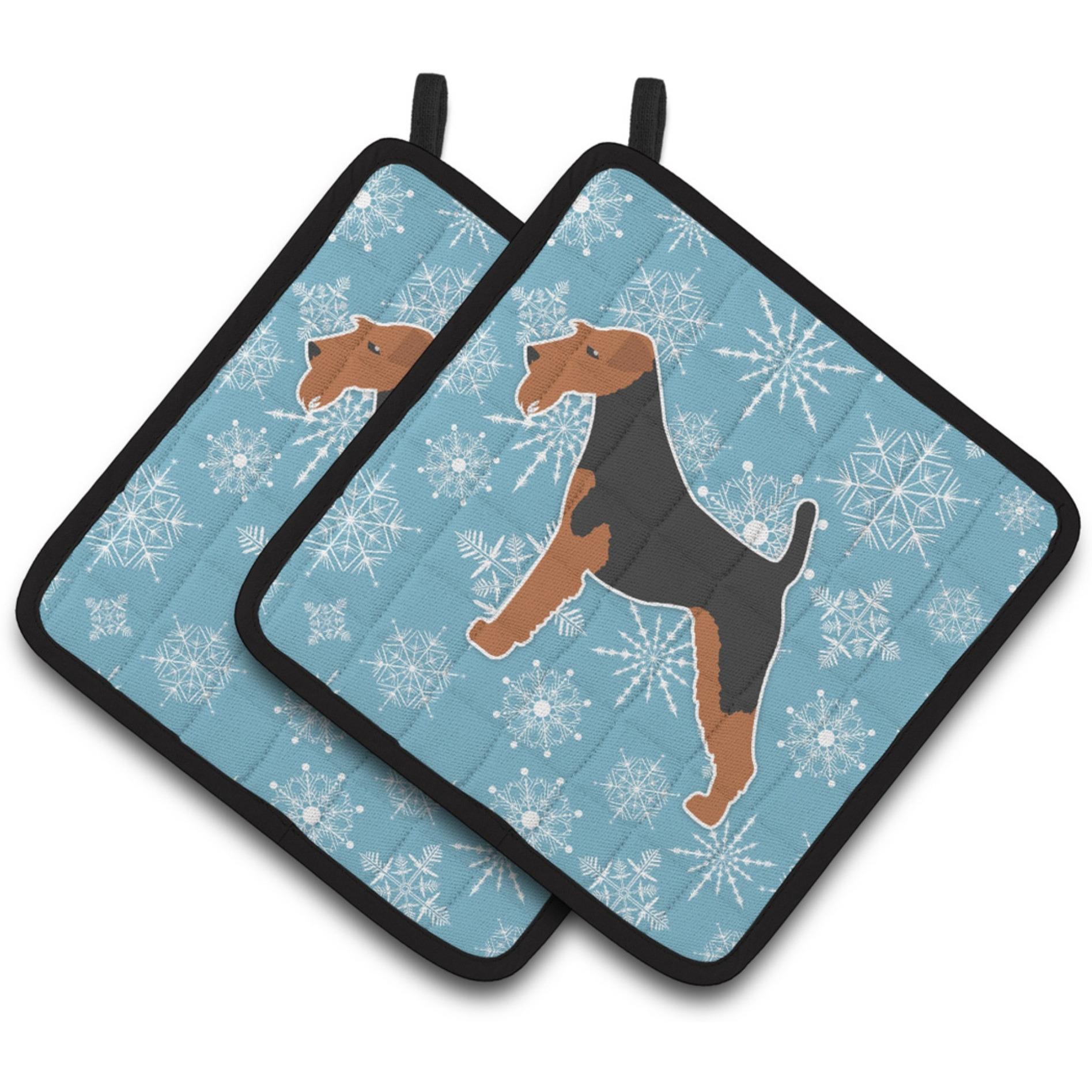 &quotCaroline's Treasures Winter Snowflake Welsh Terrier Pair of Pot Holders BB3485PTHD, 7.5HX7.5W, Multicolor"