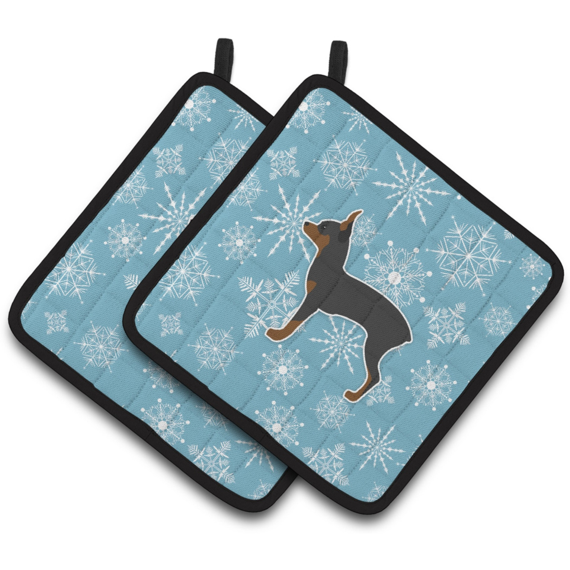 &quotCaroline's Treasures Winter Snowflake Toy Fox Terrier Pair of Pot Holders BB3487PTHD, 7.5HX7.5W, Multicolor"