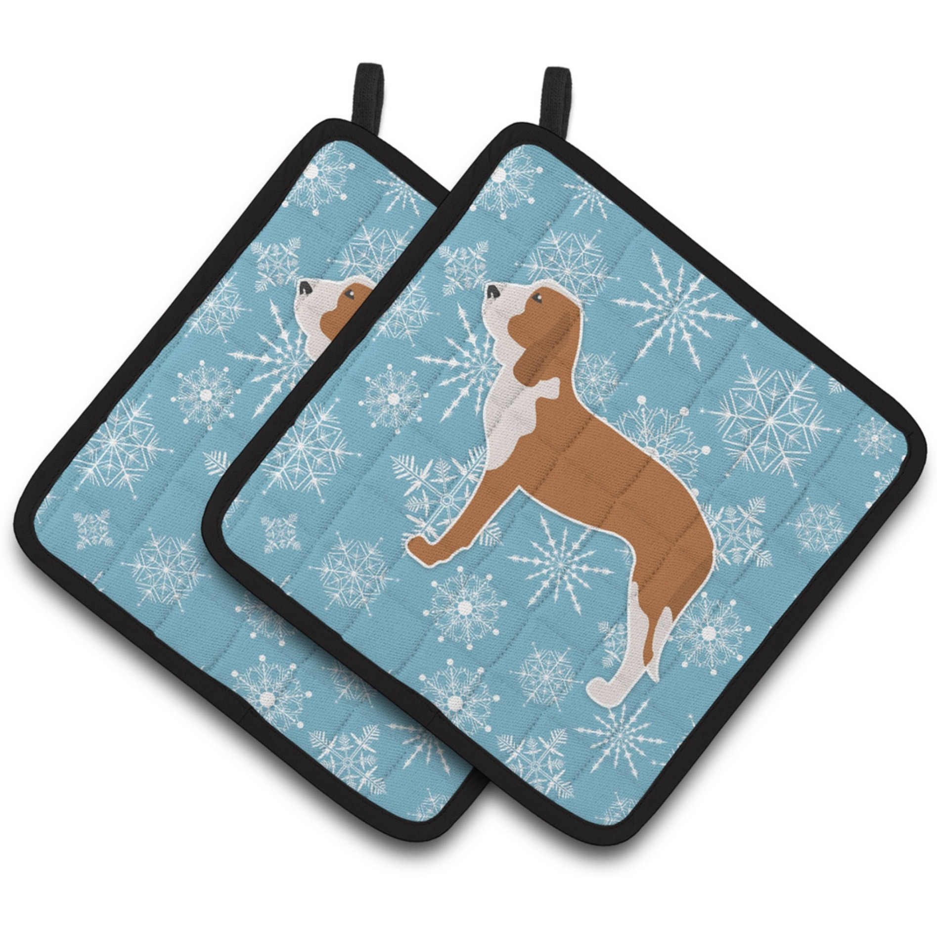 &quotCaroline's Treasures Winter Snowflake Spanish Hound Pair of Pot Holders BB3491PTHD, 7.5HX7.5W, Multicolor"