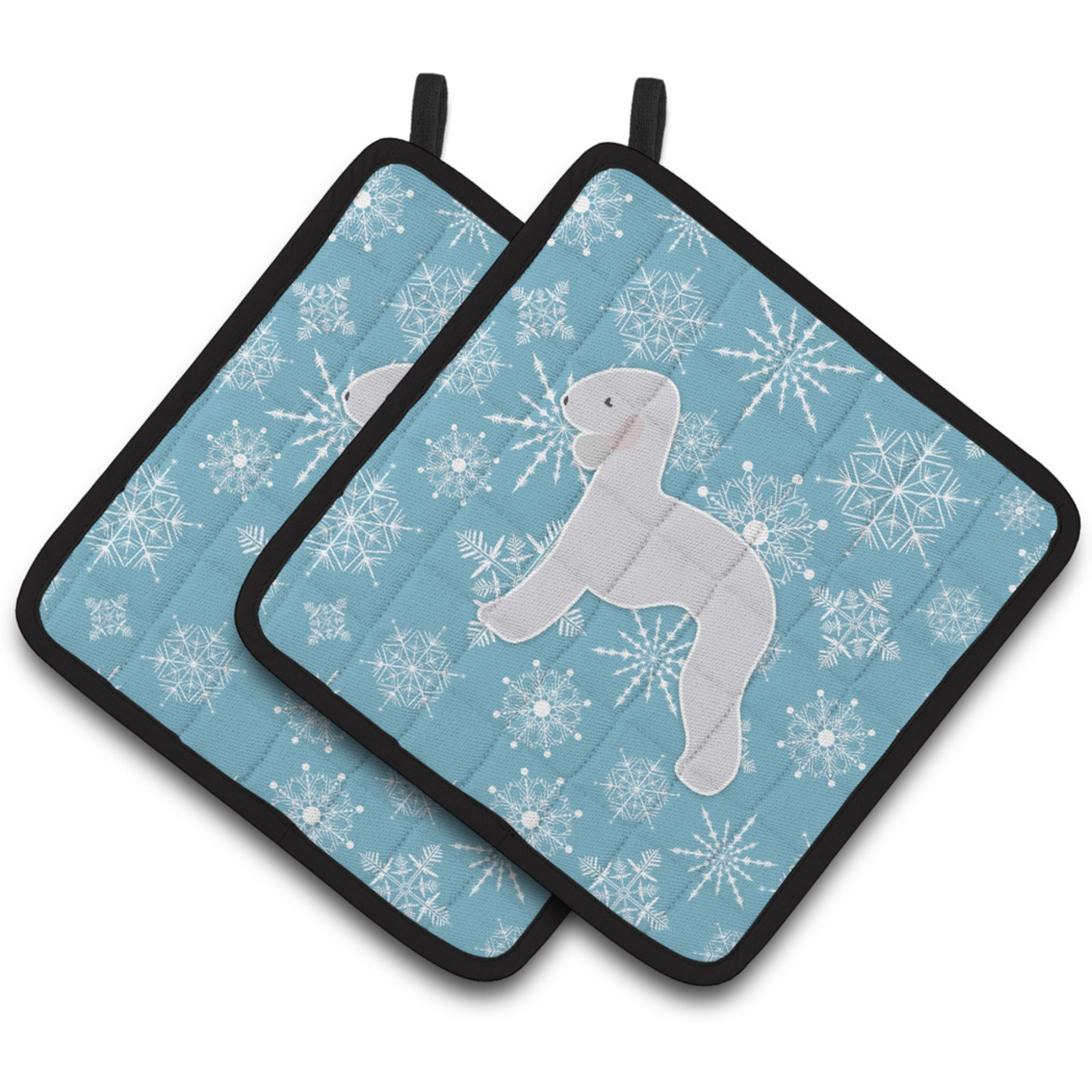 &quotCaroline's Treasures Winter Snowflake Bedlington Terrier Pair of Pot Holders BB3494PTHD, 7.5HX7.5W, Multicolor"
