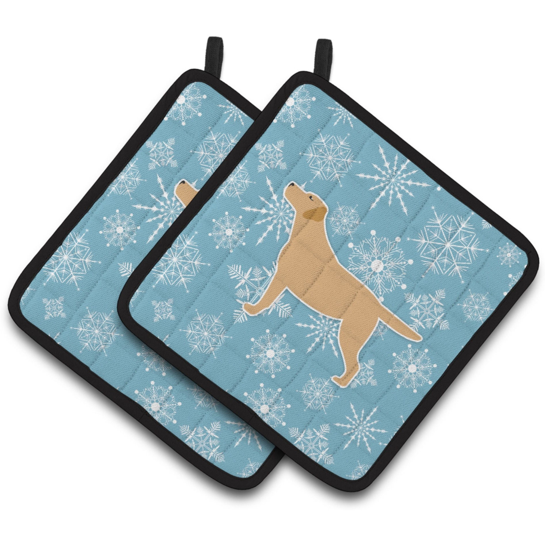 &quotCaroline's Treasures Winter Snowflake Yellow Labrador Retriever Pair of Pot Holders BB3497PTHD, 7.5HX7.5W, Multicolor"