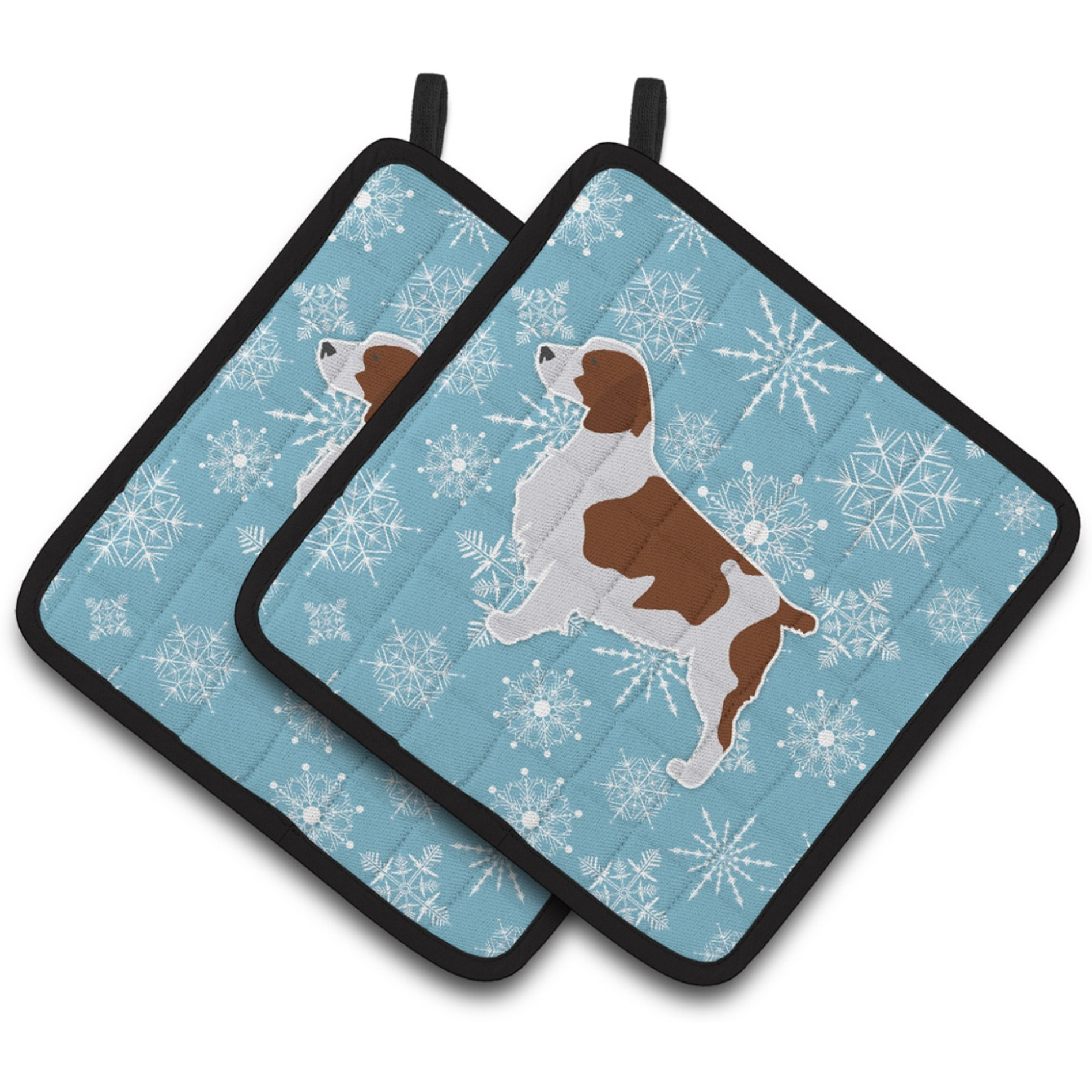 &quotCaroline's Treasures Winter Snowflake Welsh Springer Spaniel Pair of Pot Holders BB3500PTHD, 7.5HX7.5W, Multicolor"