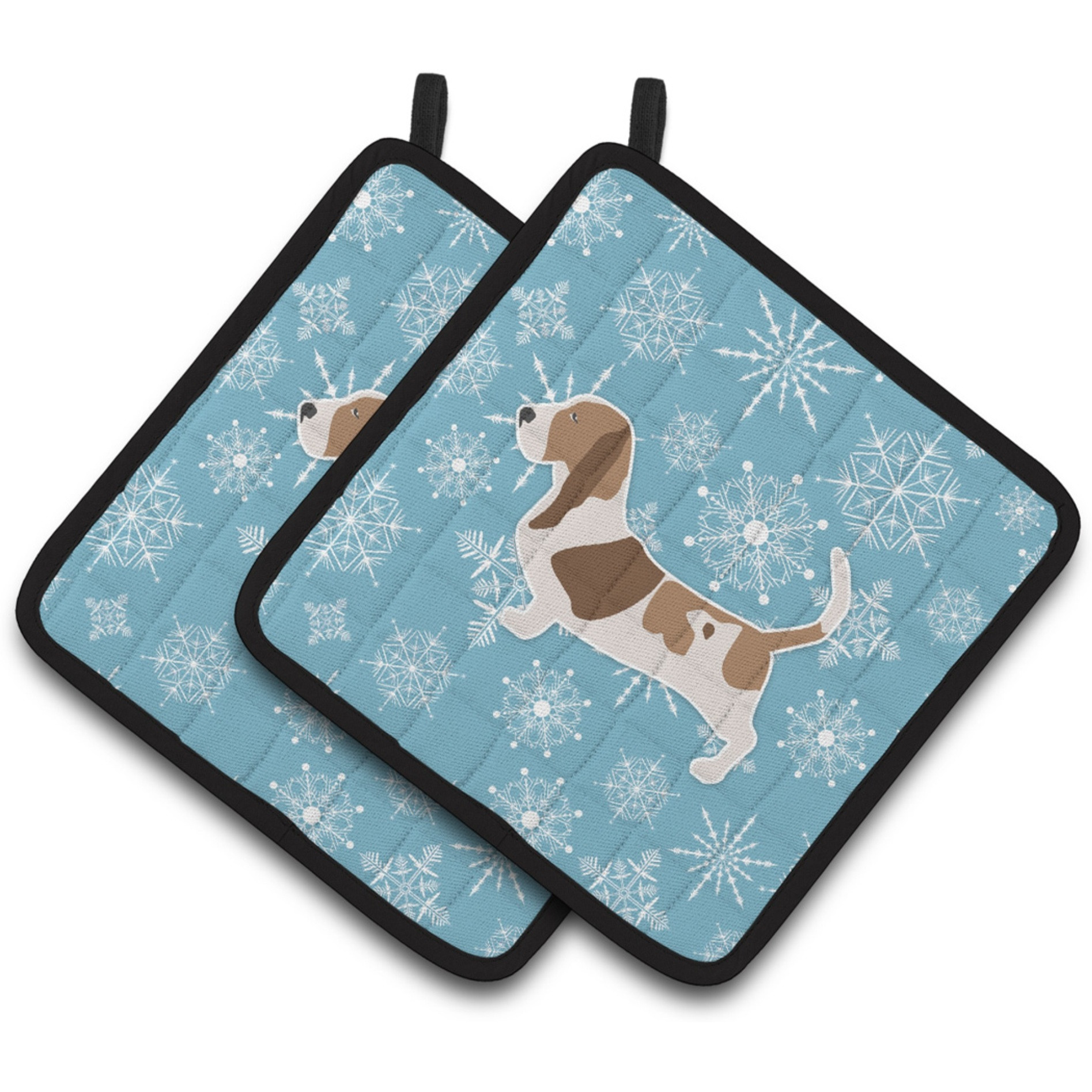 &quotCaroline's Treasures Winter Snowflake Basset Hound Pair of Pot Holders BB3502PTHD, 7.5HX7.5W, Multicolor"