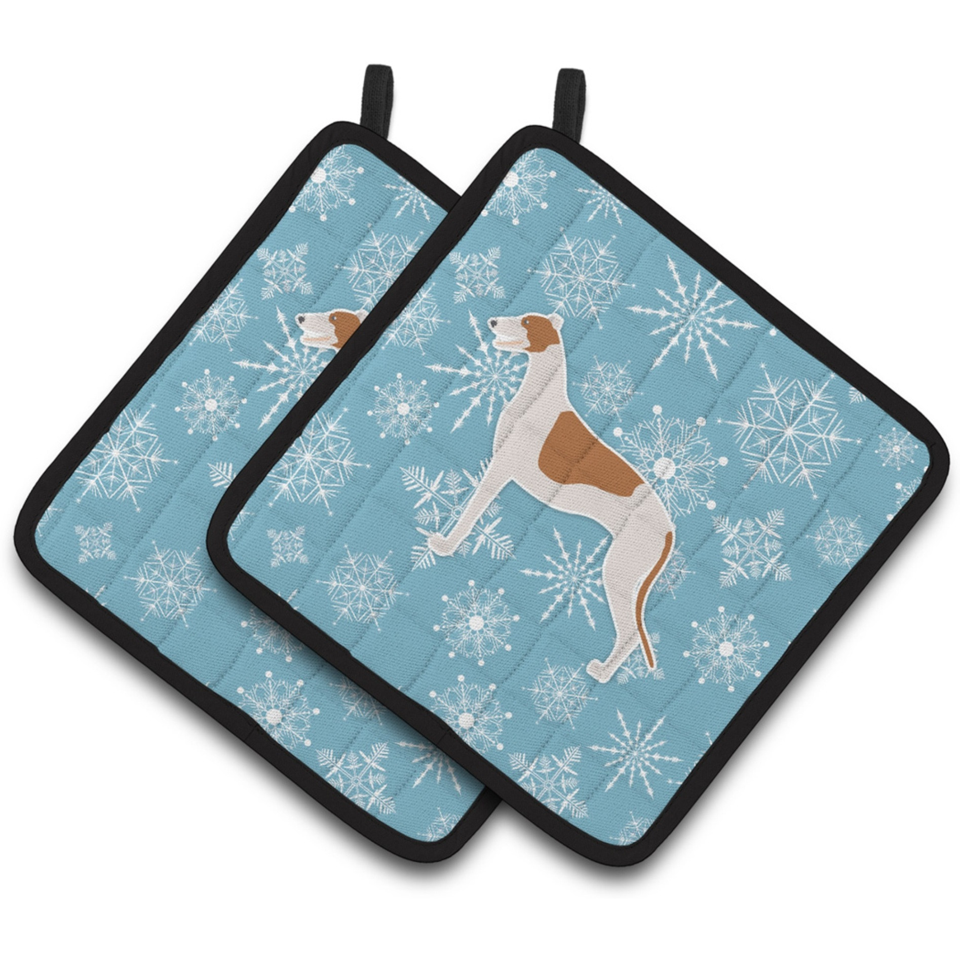 &quotCaroline's Treasures Winter Snowflake Greyhound Pair of Pot Holders BB3505PTHD, 7.5HX7.5W, Multicolor"