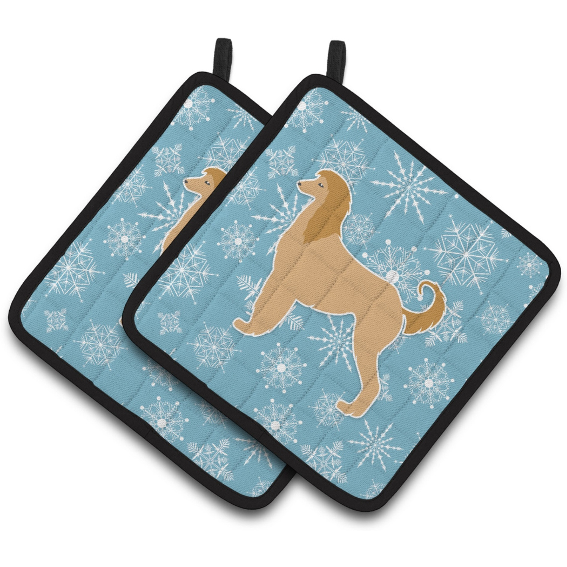 &quotCaroline's Treasures Winter Snowflake Afghan Hound Pair of Pot Holders BB3506PTHD, 7.5HX7.5W, Multicolor"