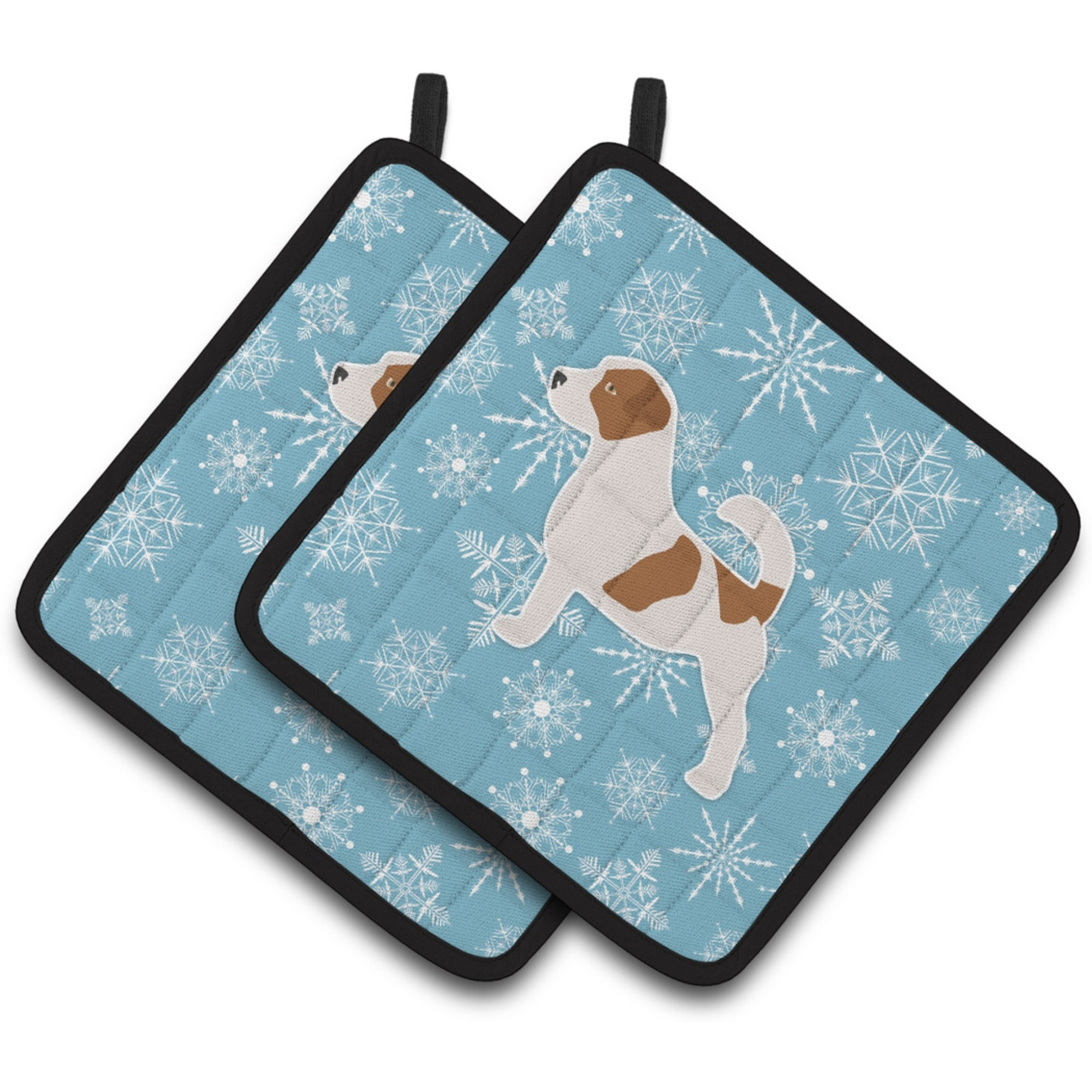 &quotCaroline's Treasures Winter Snowflake Jack Russell Terrier Pair of Pot Holders BB3507PTHD, 7.5HX7.5W, Multicolor"